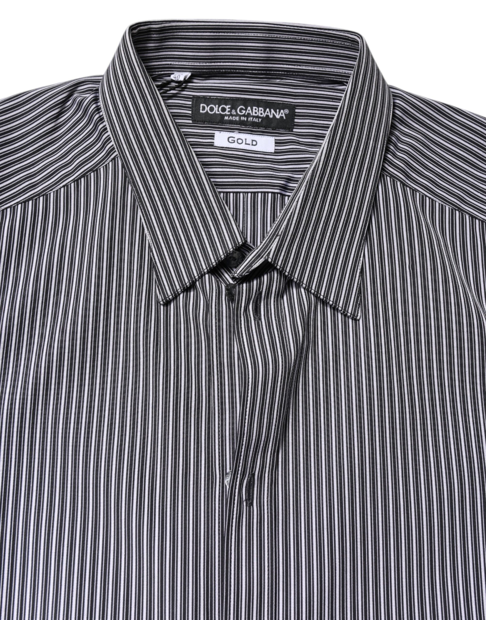 Black White Striped GOLD Formal Dress Shirt