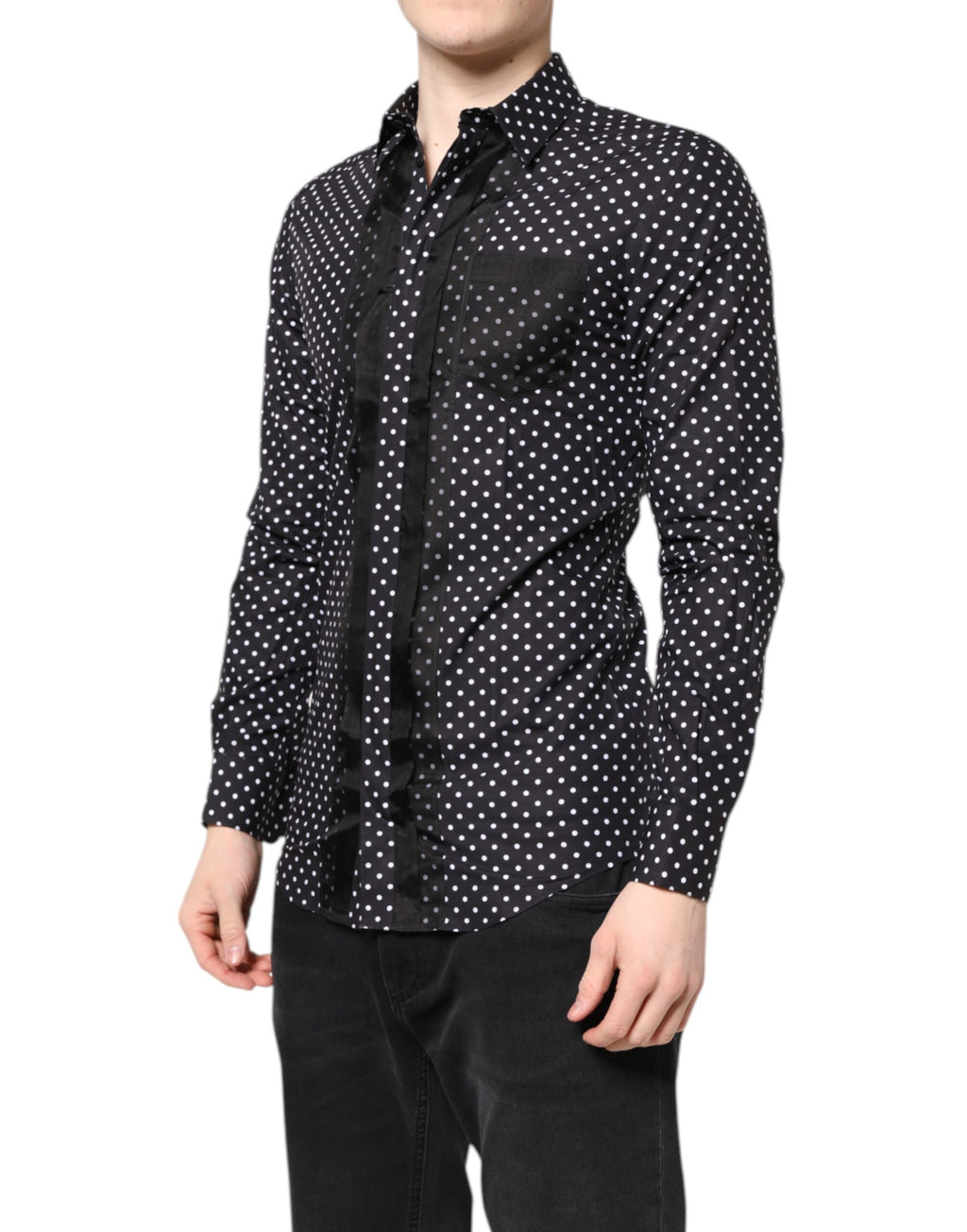 Black Polka Dot Long Sleeves Gold Formal Shirt