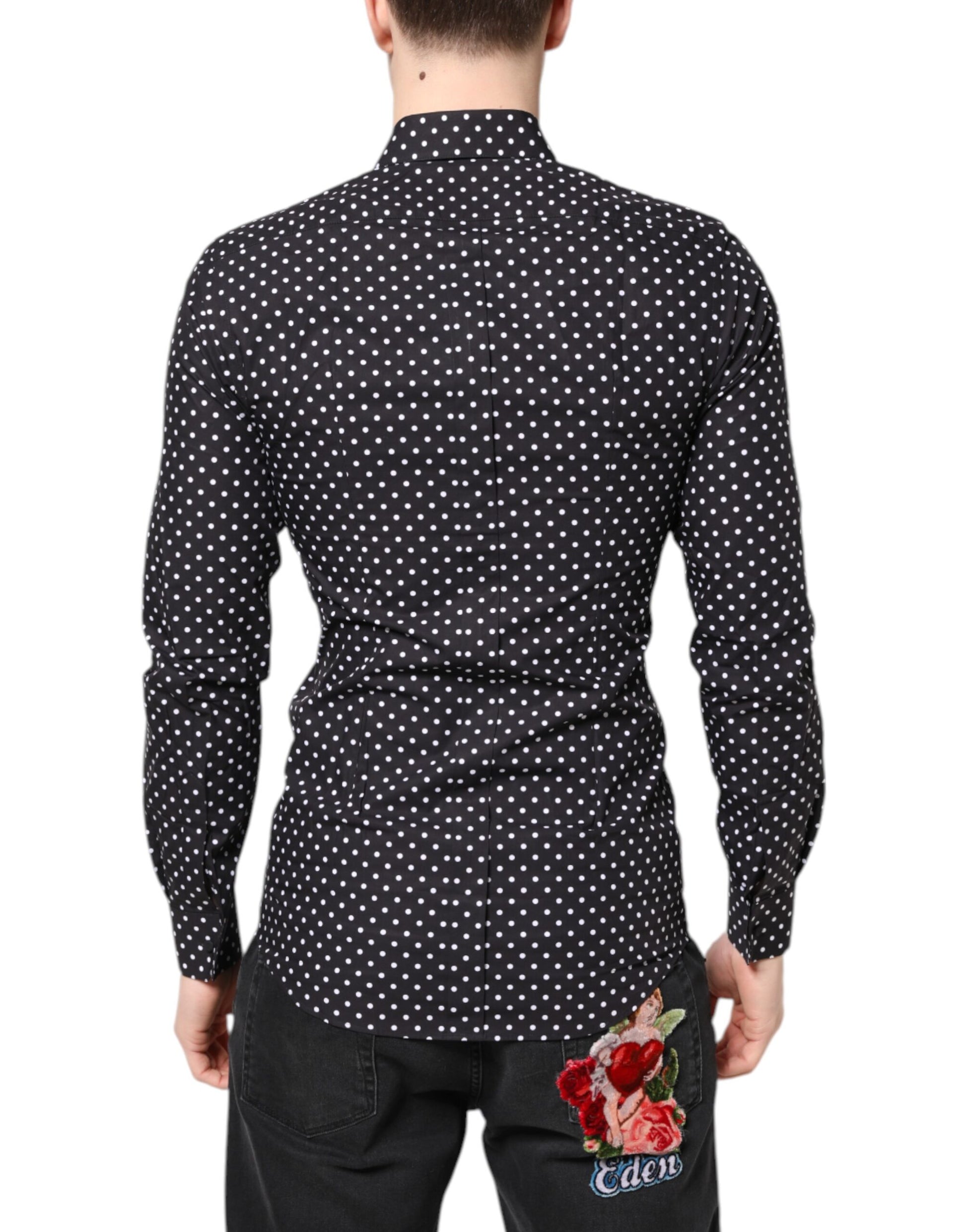 Black Polka Dot Long Sleeves Gold Formal Shirt