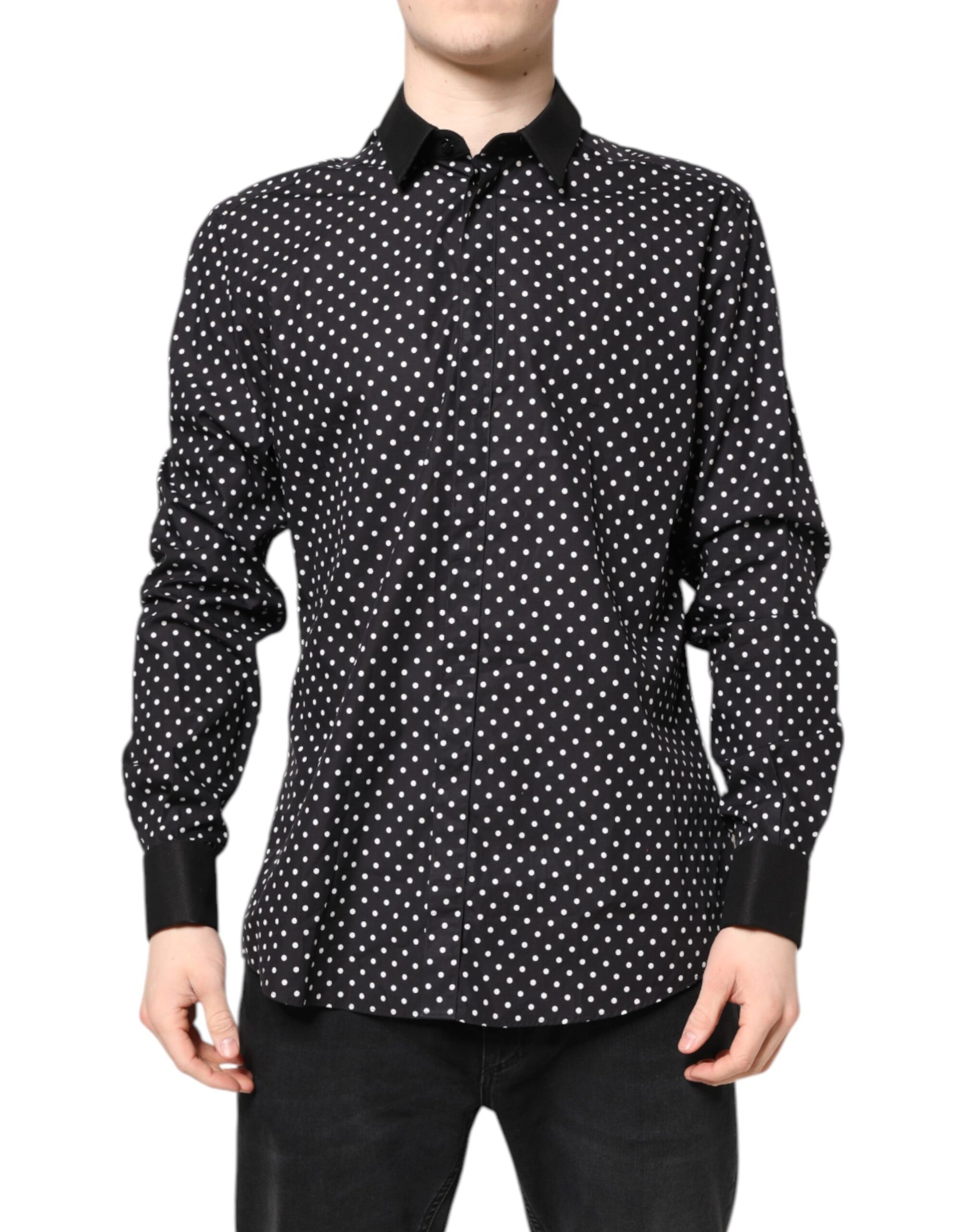 Black Polka Dot Cotton Formal Dress Shirt