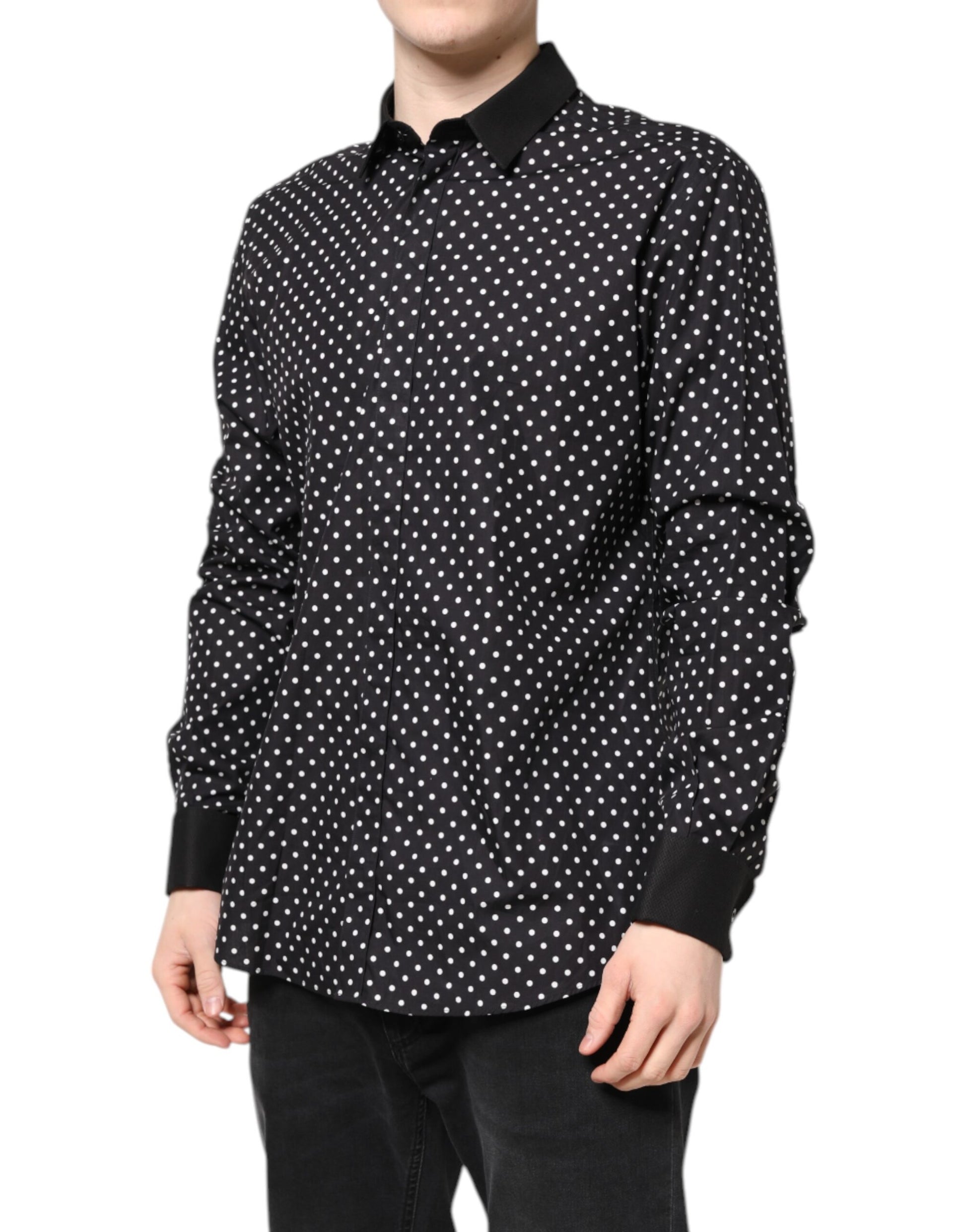 Black Polka Dot Cotton Formal Dress Shirt
