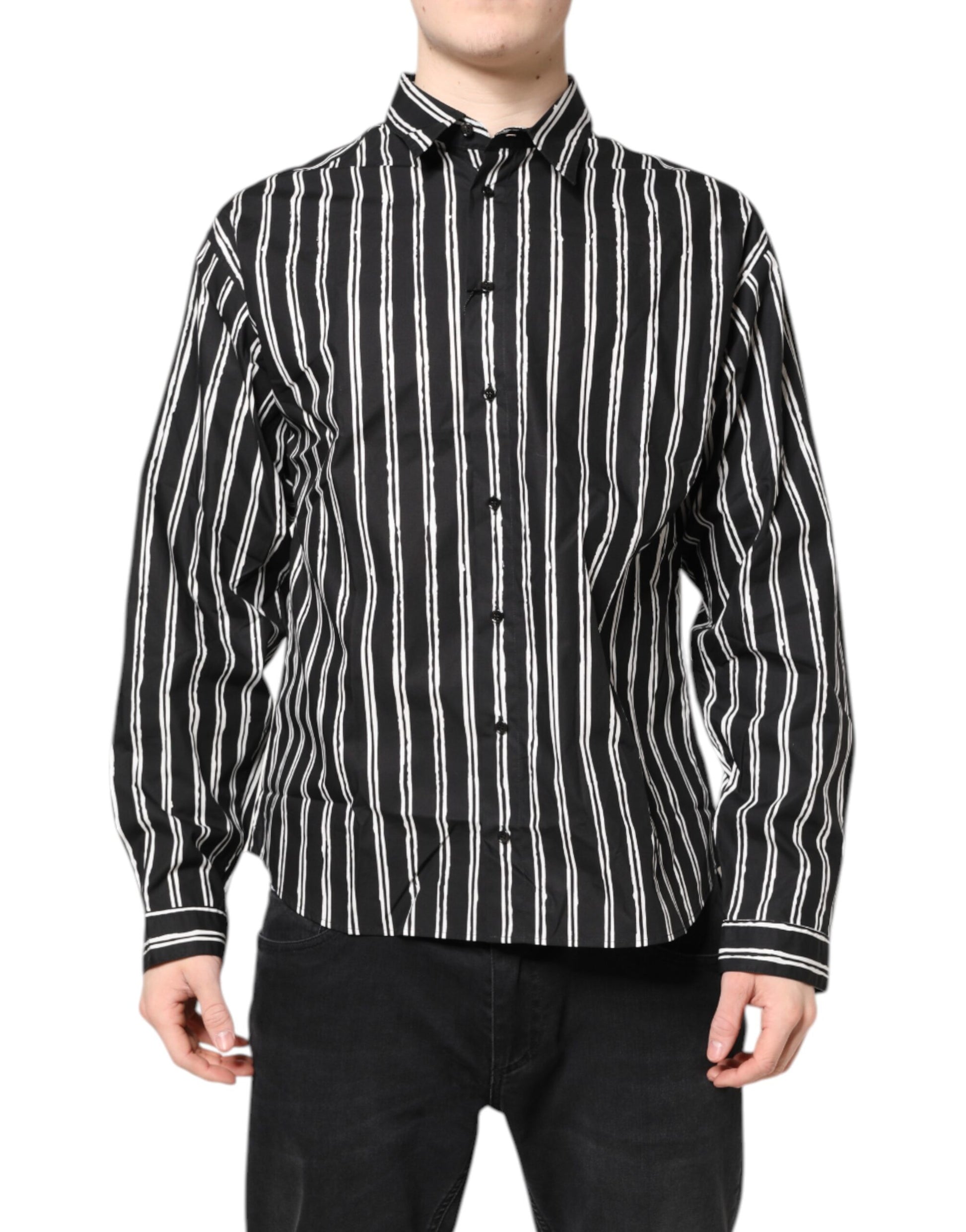 Black White Striped Cotton Dress Shirt