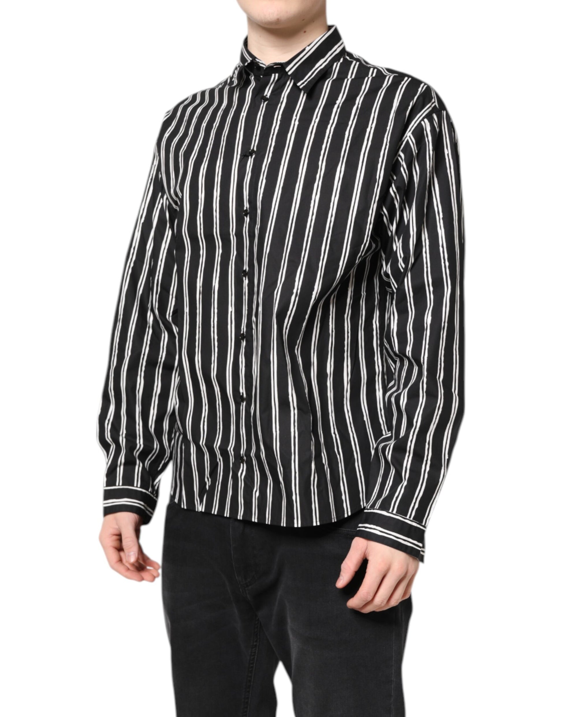 Black White Striped Cotton Dress Shirt