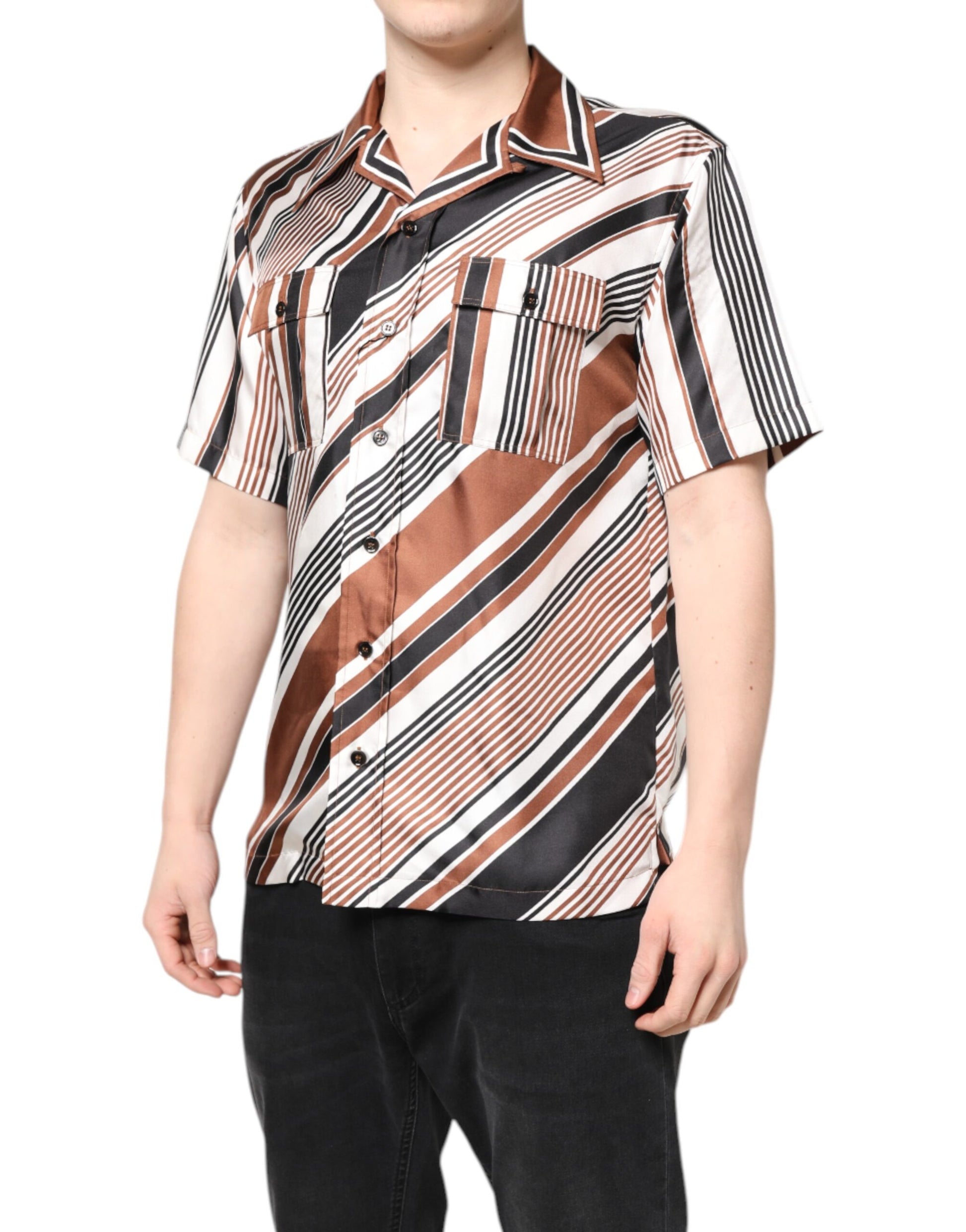 Multicolor Striped Silk Short Sleeves Shirt