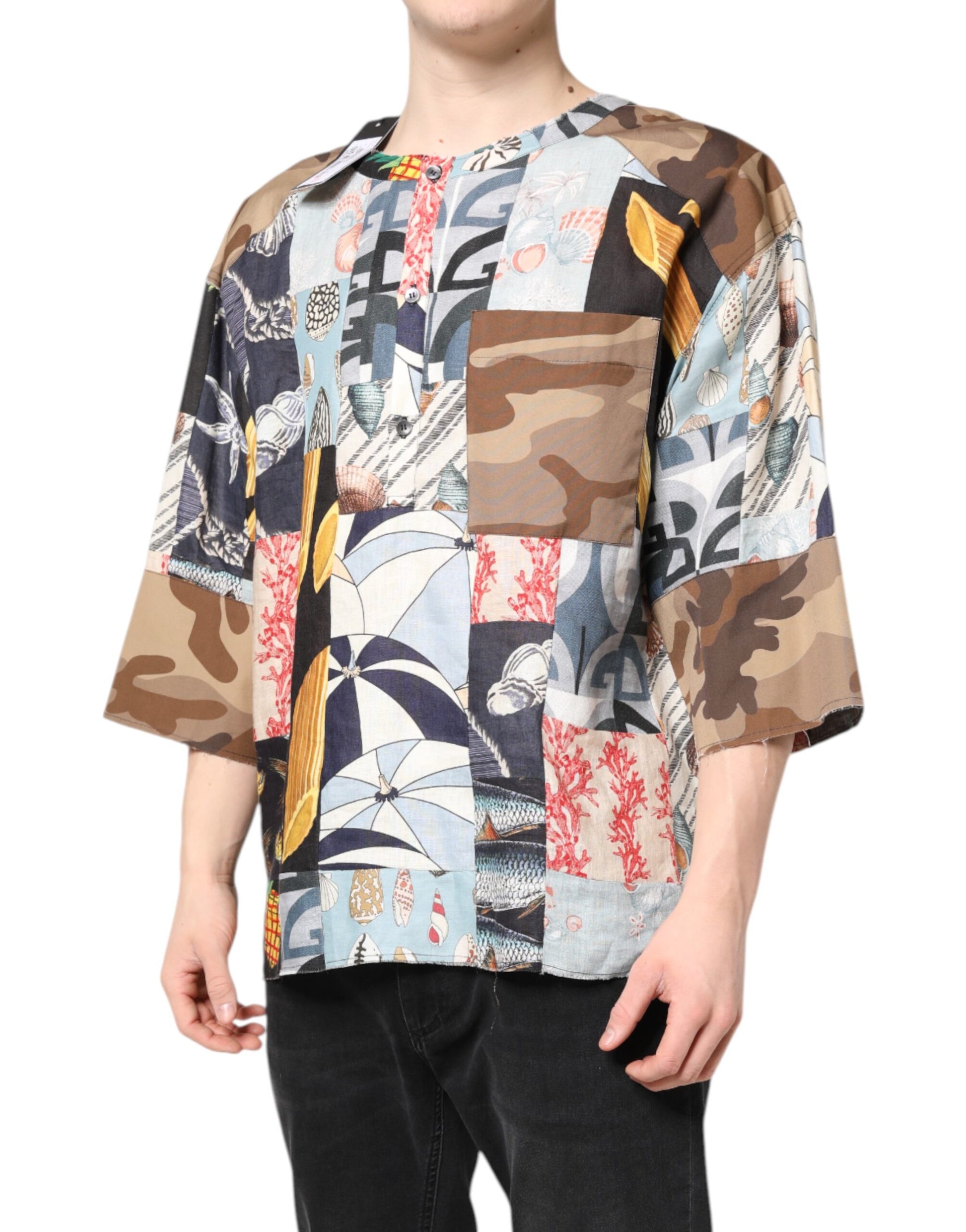 Multicolor Patchwork Short Sleeves Shirt