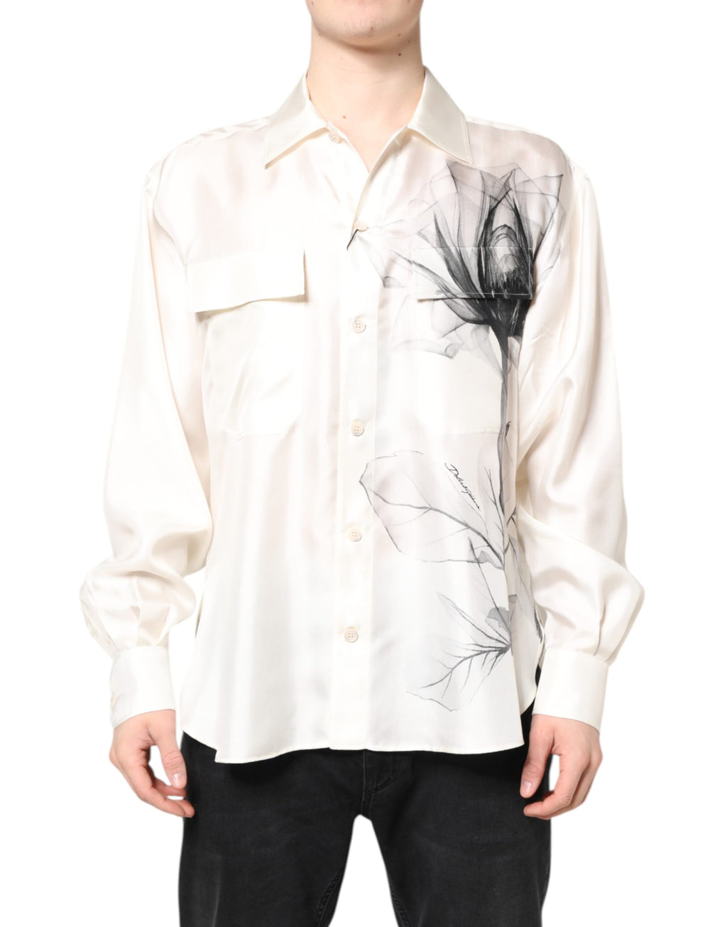 Ivory Silk Long Sleeves Men Casual Shirt