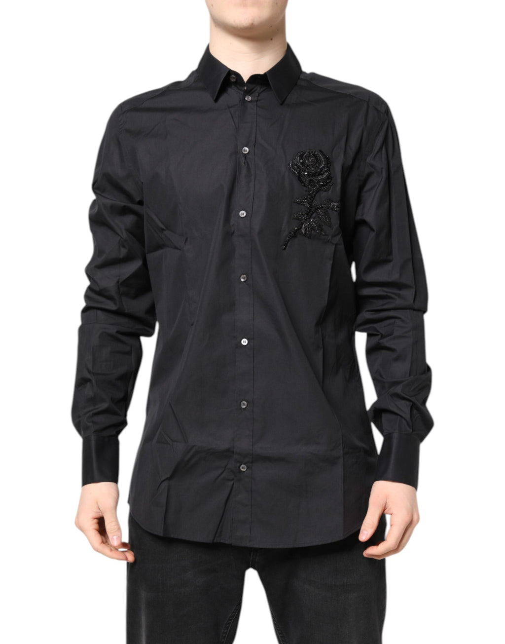 Black Floral Gold Cotton Dress Formal Shirt