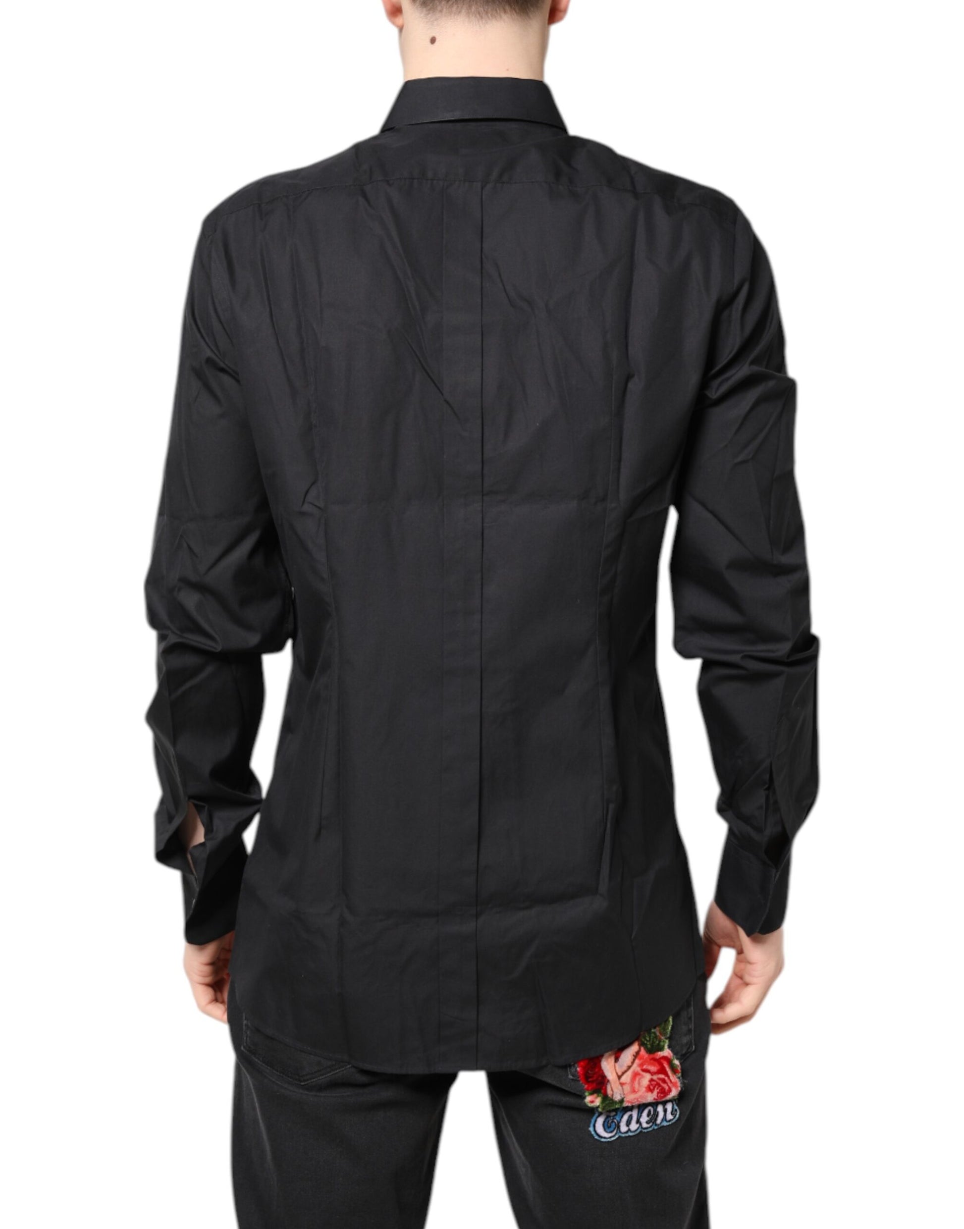 Black Floral Gold Cotton Dress Formal Shirt