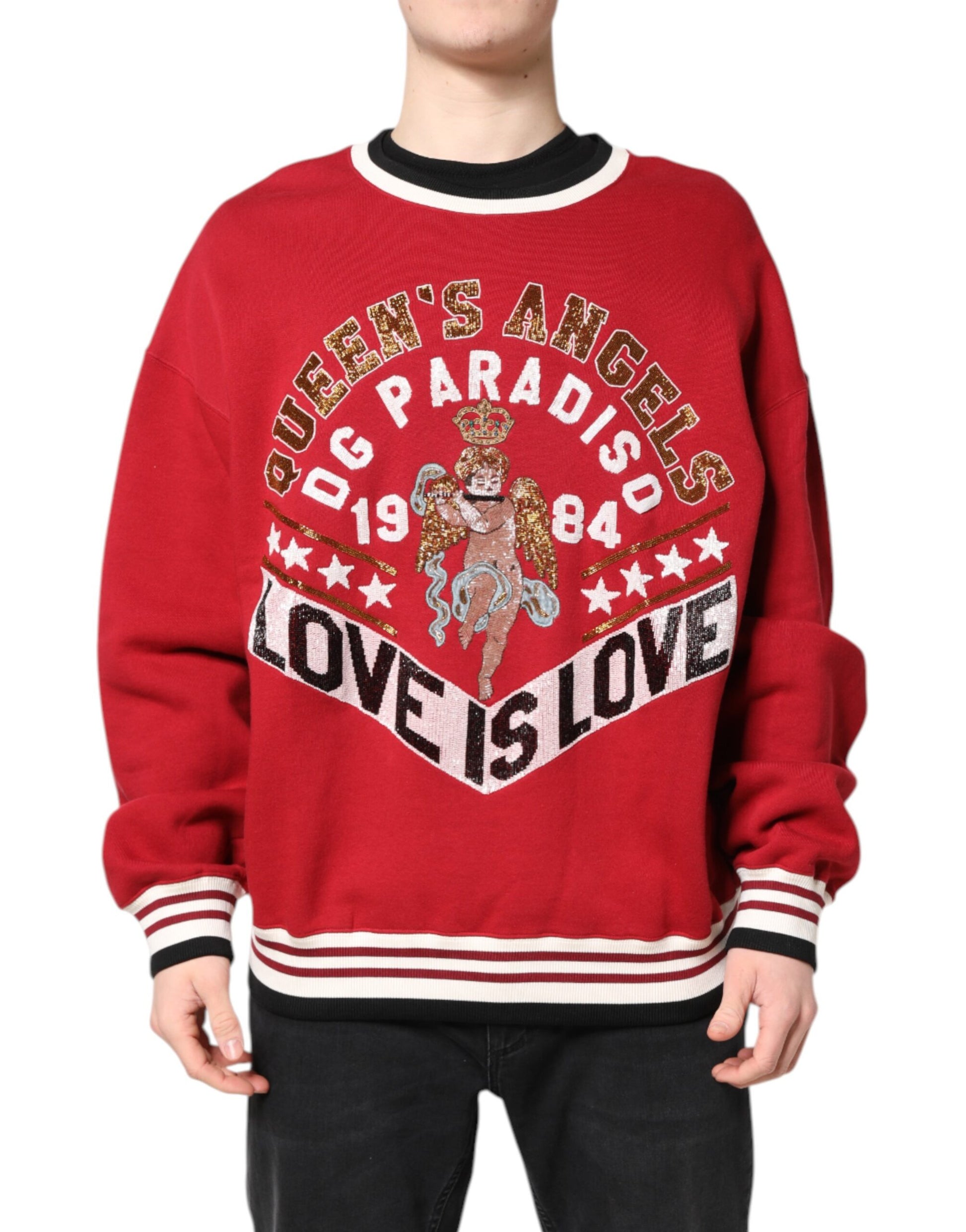Red Sequin Knit Pullover Sweatshirt Sweater