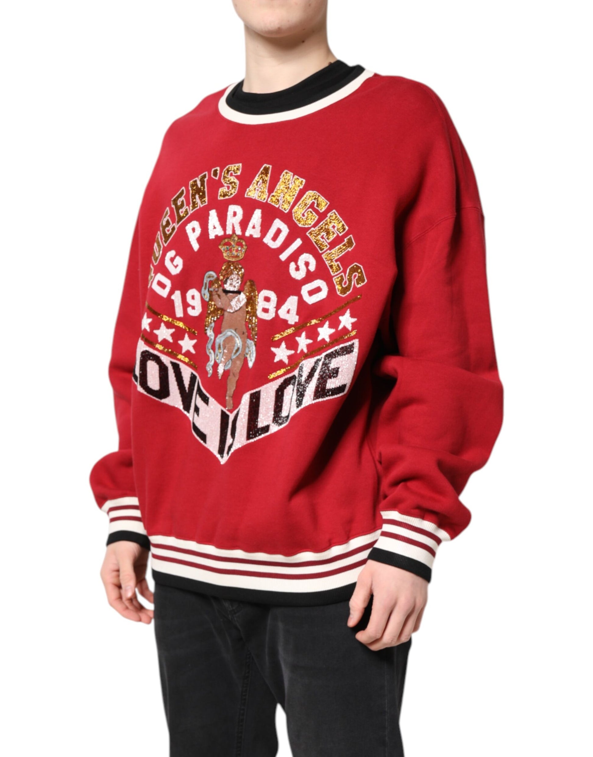 Red Sequin Knit Pullover Sweatshirt Sweater