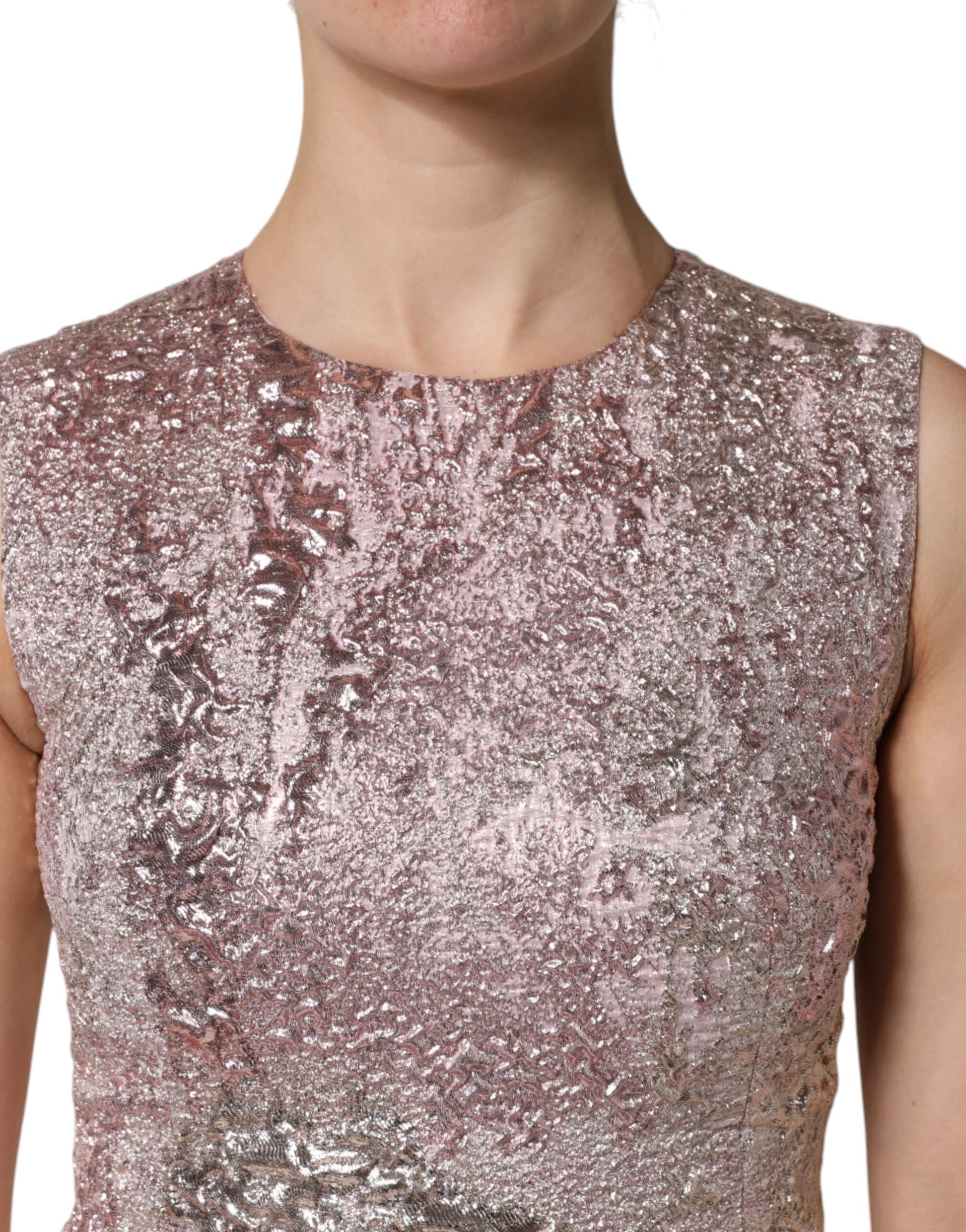 Pink Jacquard Sleeveless Sheath Mini Dress