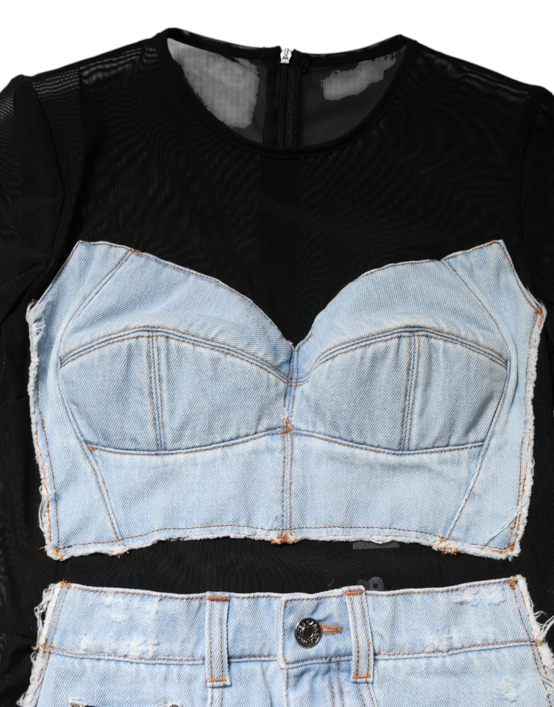 Black Blue Long Sleeves Denim Mini Dress