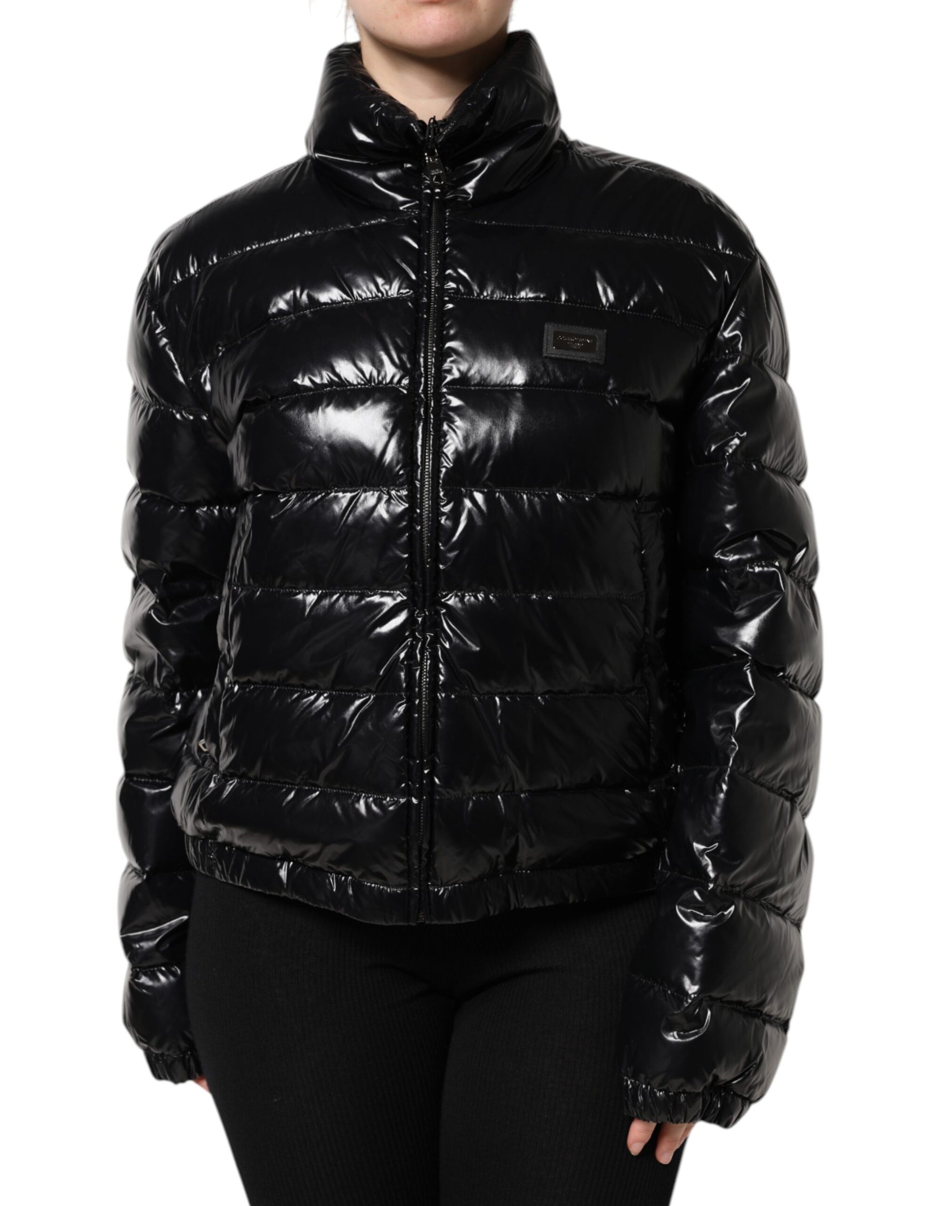 Black Logo Plaque Full Zip Puffer Jacket