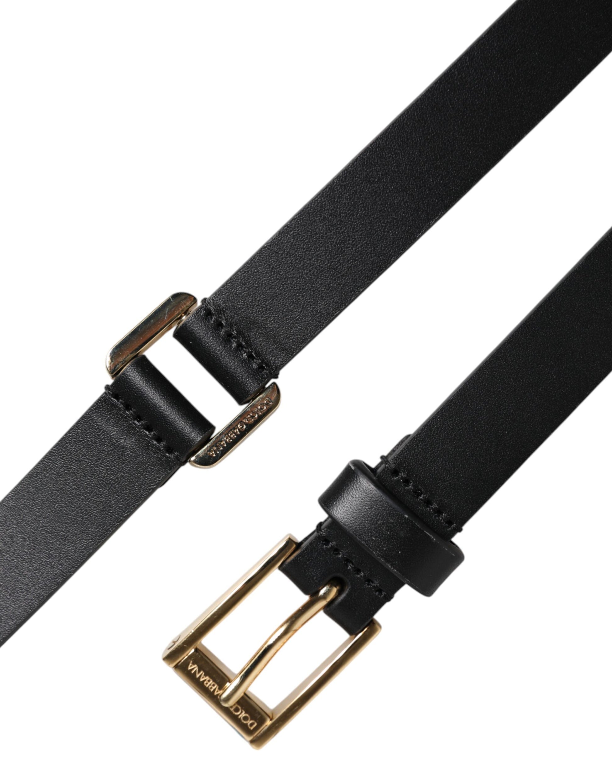 Black Classic Gold Metal Logo Buckle Belt