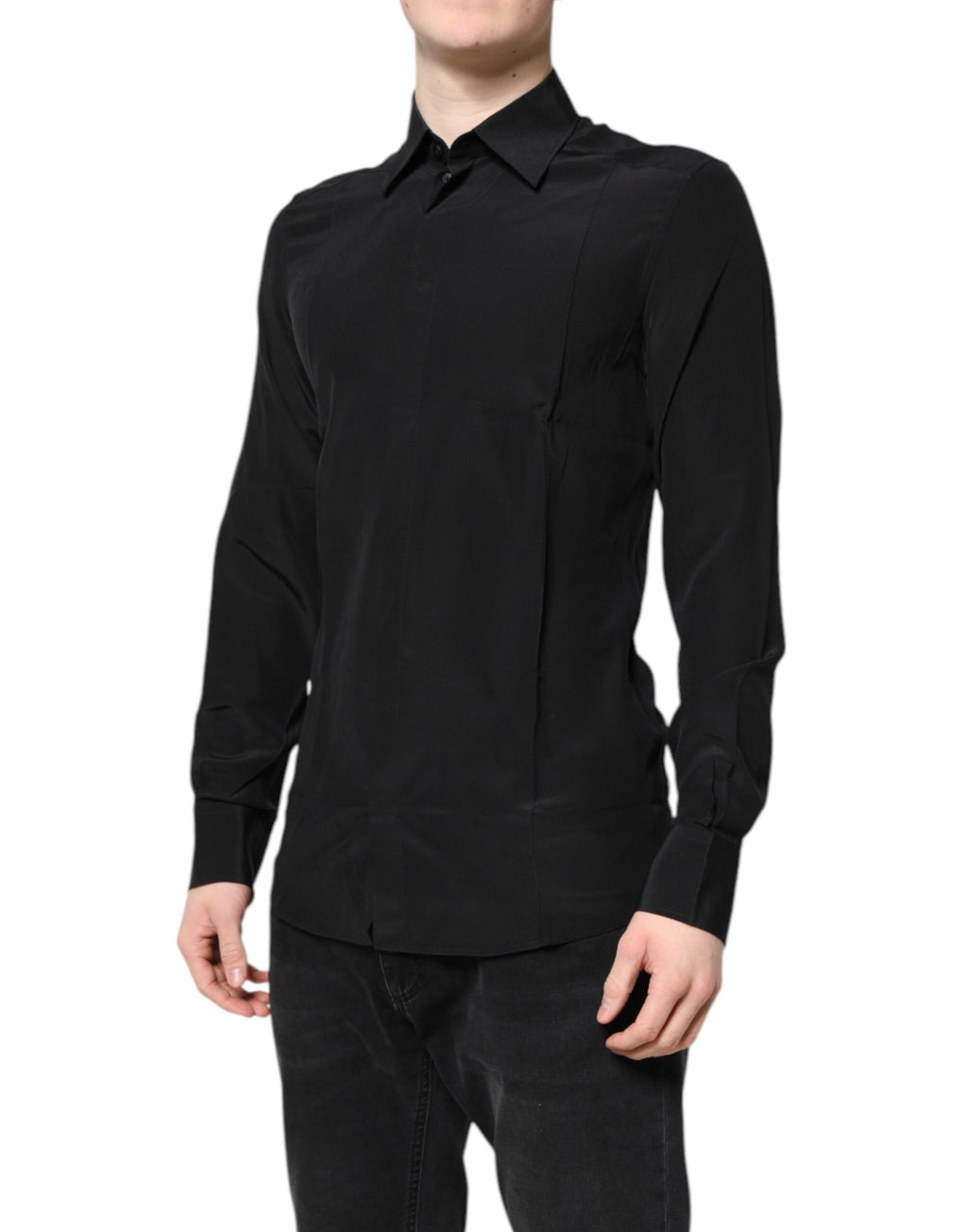 Black Silk GOLD Long Sleeves Dress Shirt