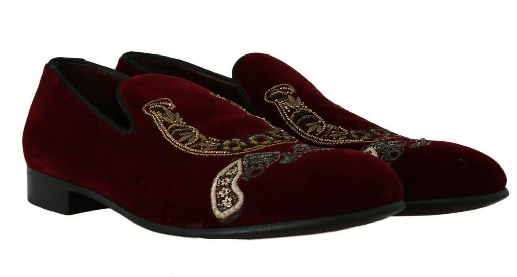 Bordeaux Velvet Loafers Gun Horseshoe Shoes