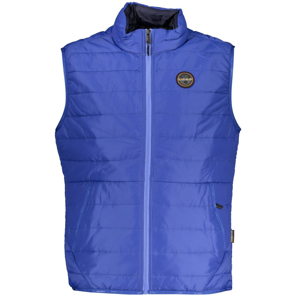 Blue Polyester Men's Sleeveless Jacket