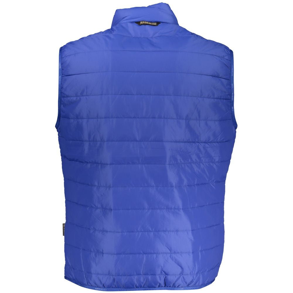 Blue Polyester Men's Sleeveless Jacket