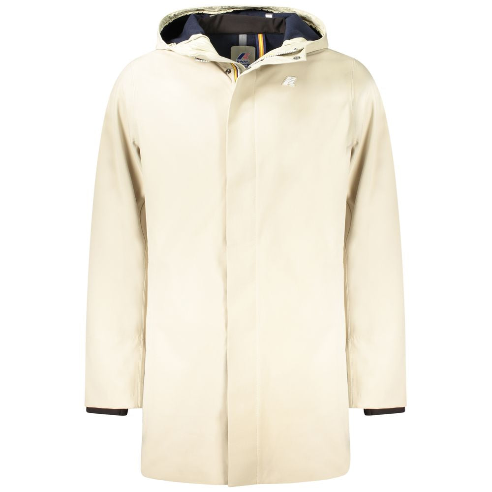 Beige Polyester Men Trench Coat