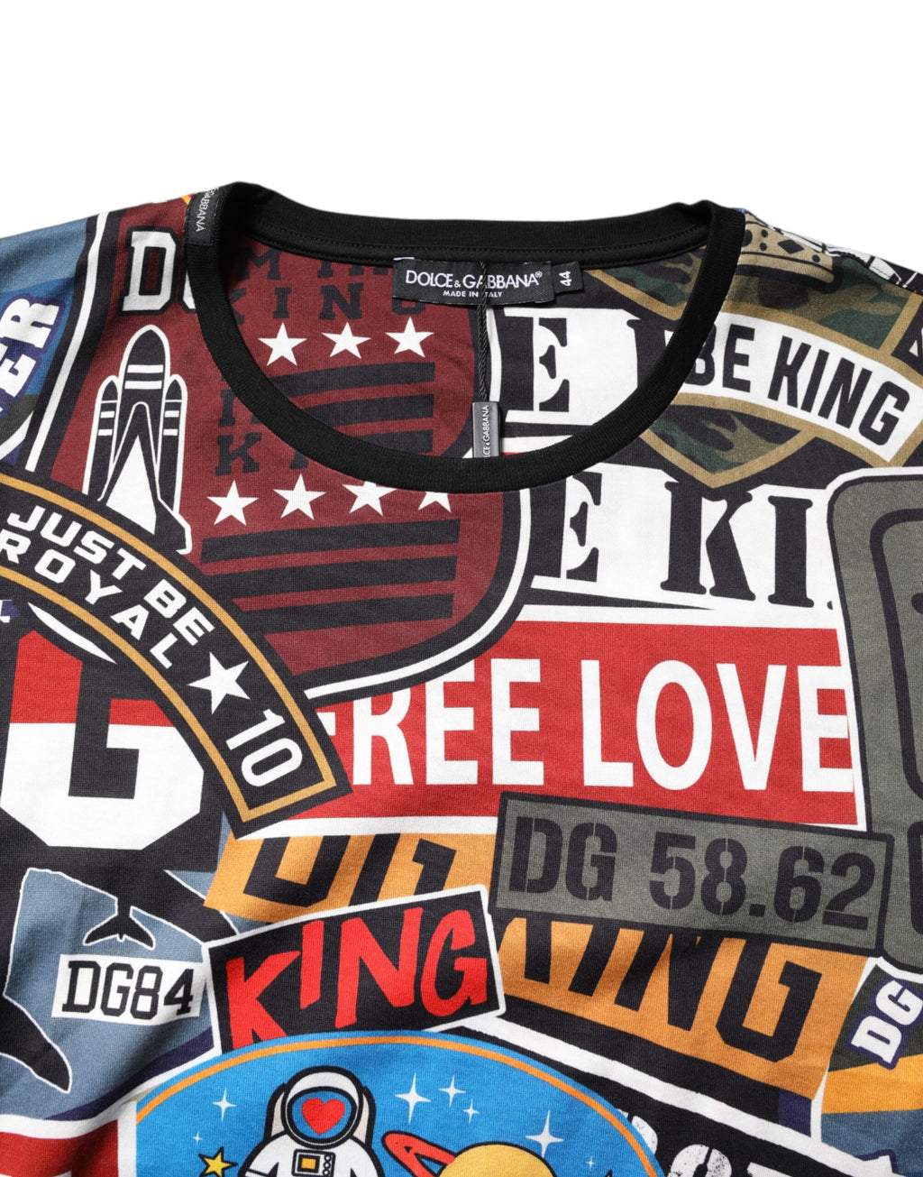 Multicolor Patchwork Cotton Crew Neck T-shirt