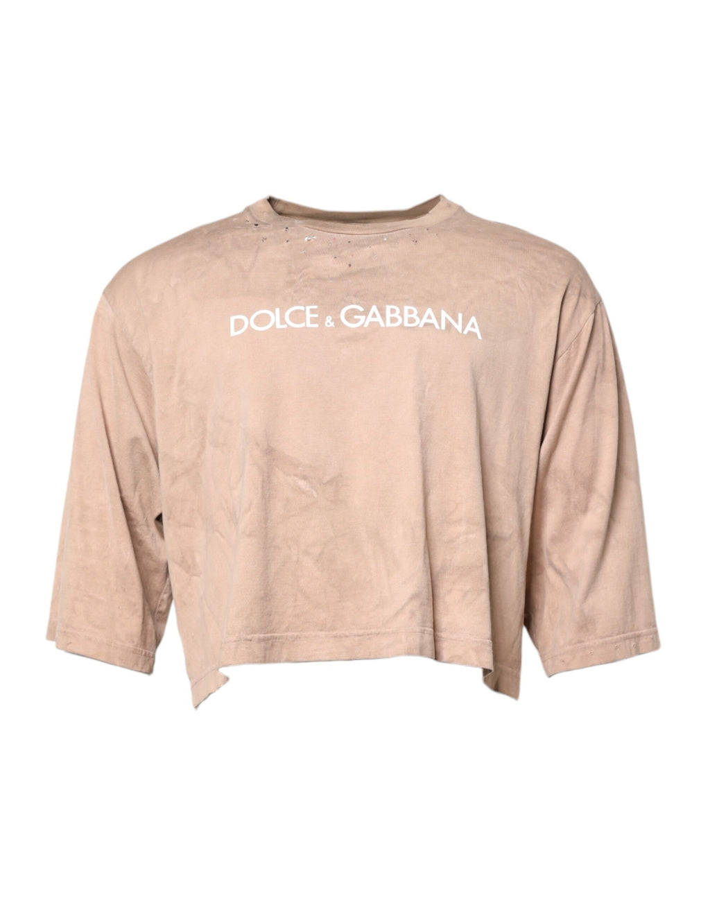 Beige Tie Dye Logo Print Cropped T-shirt