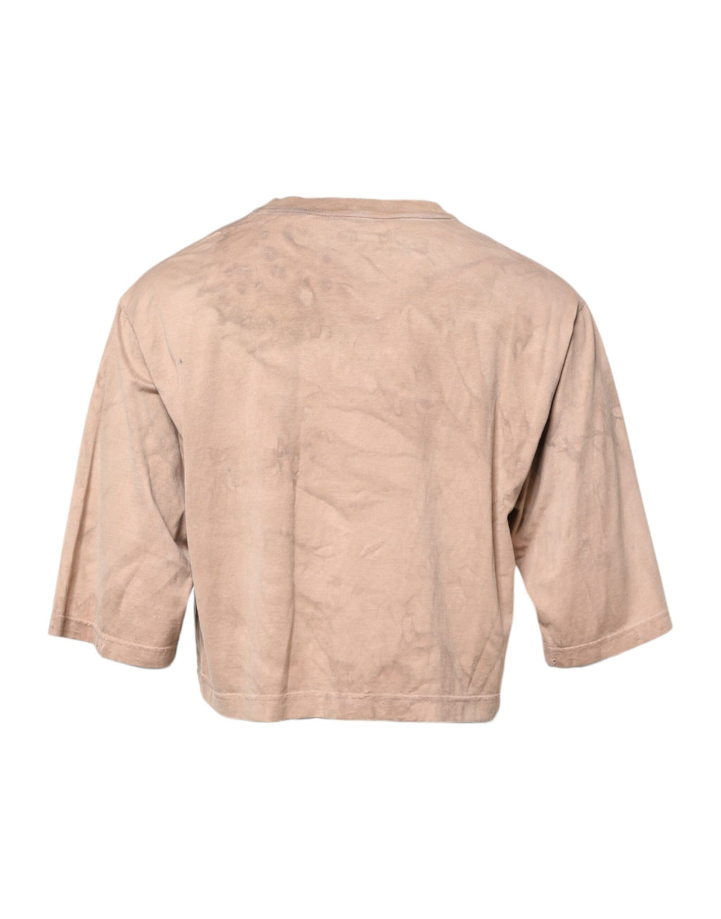 Beige Tie Dye Logo Print Cropped T-shirt