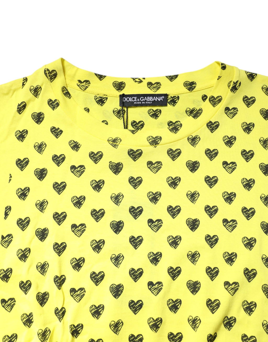 Yellow Cotton DG Heart Print Crew Neck T-shirt