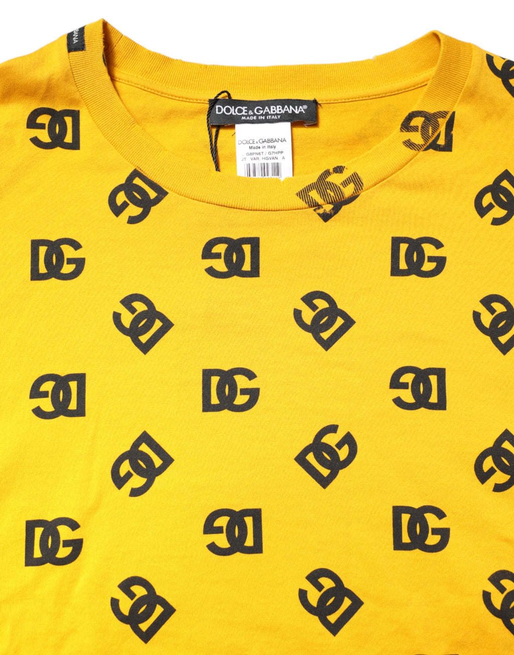 Yellow Cotton DG Logo Print Cropped T-shirt