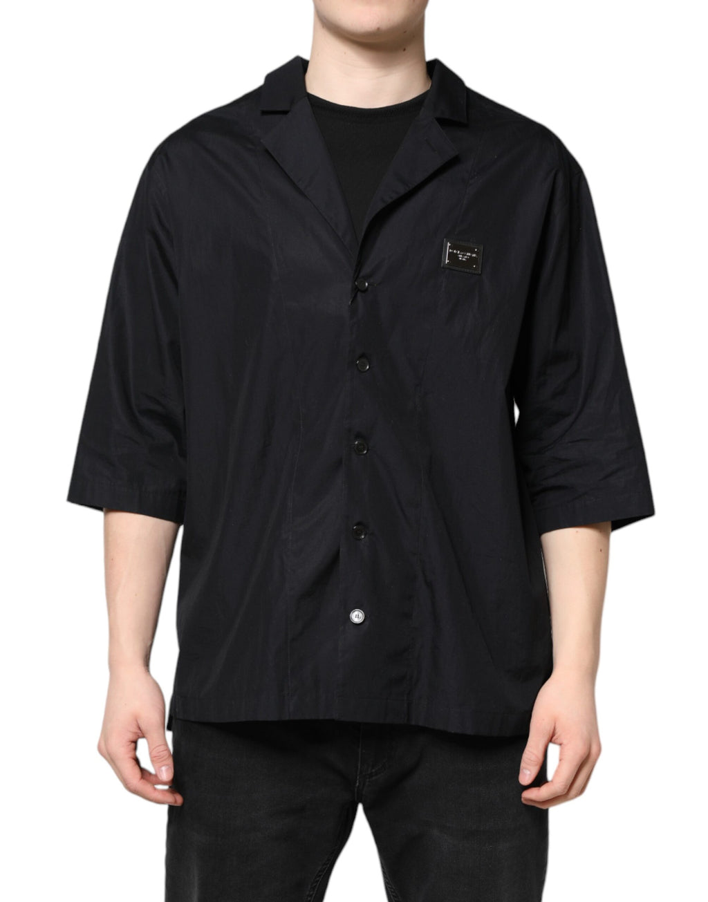 Black Short Sleeves Button Down Casual Shirt