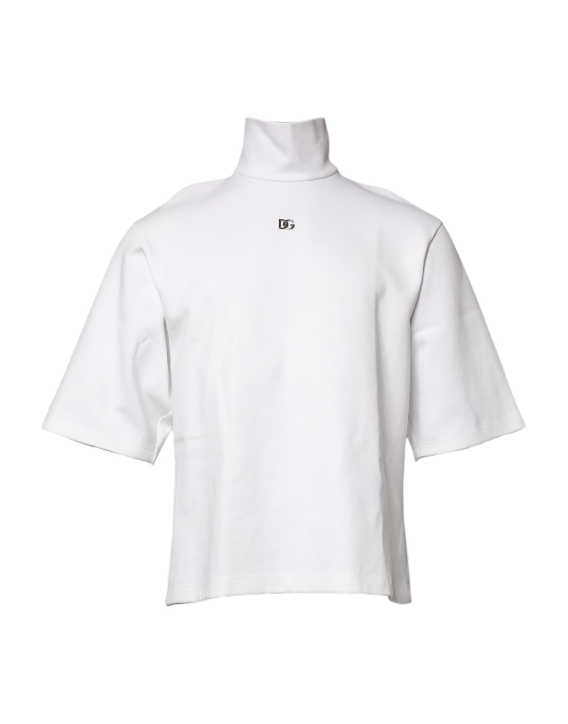 White Cotton Turtleneck DG Applique T-shirt