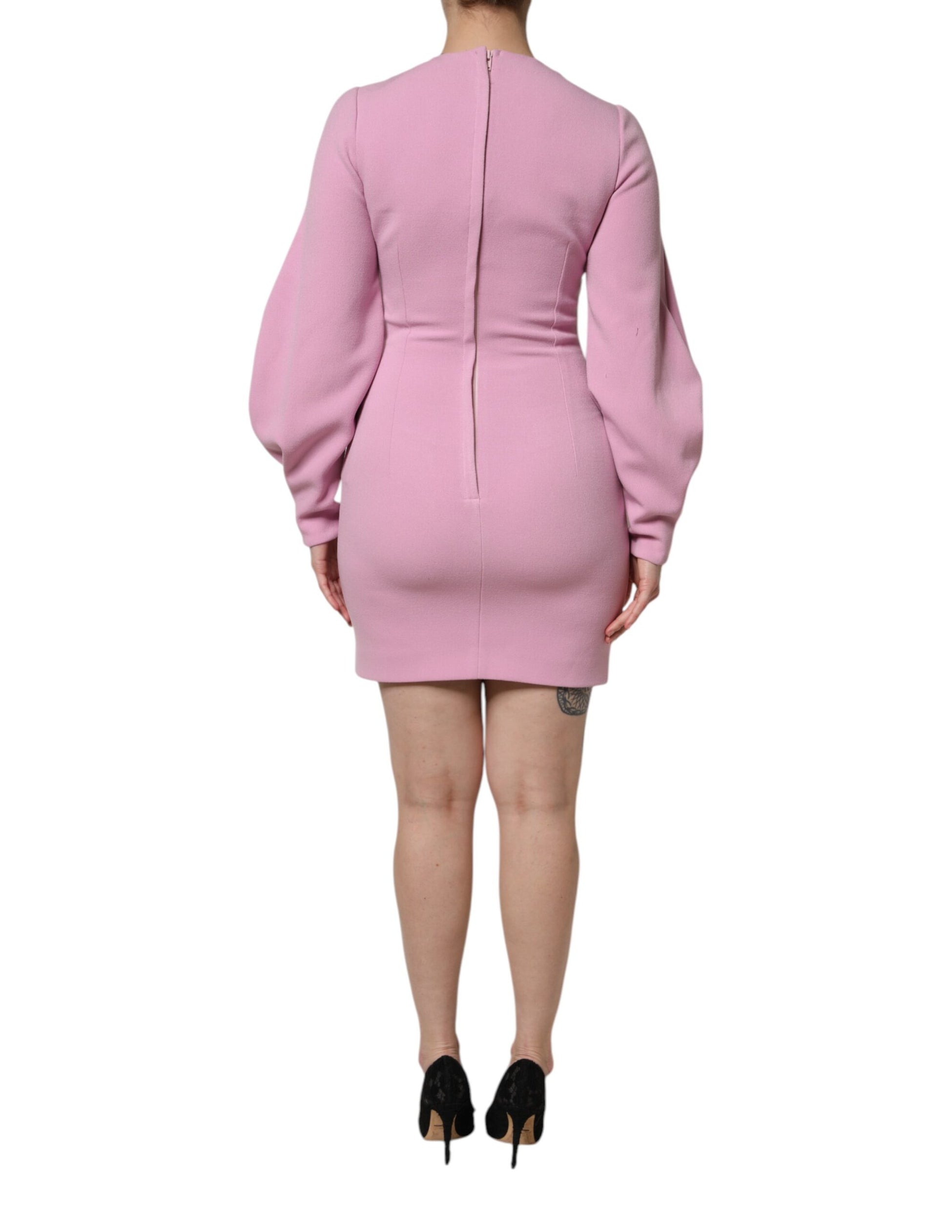 Pink Polyester Long Sleeves Sheath Mini Dress