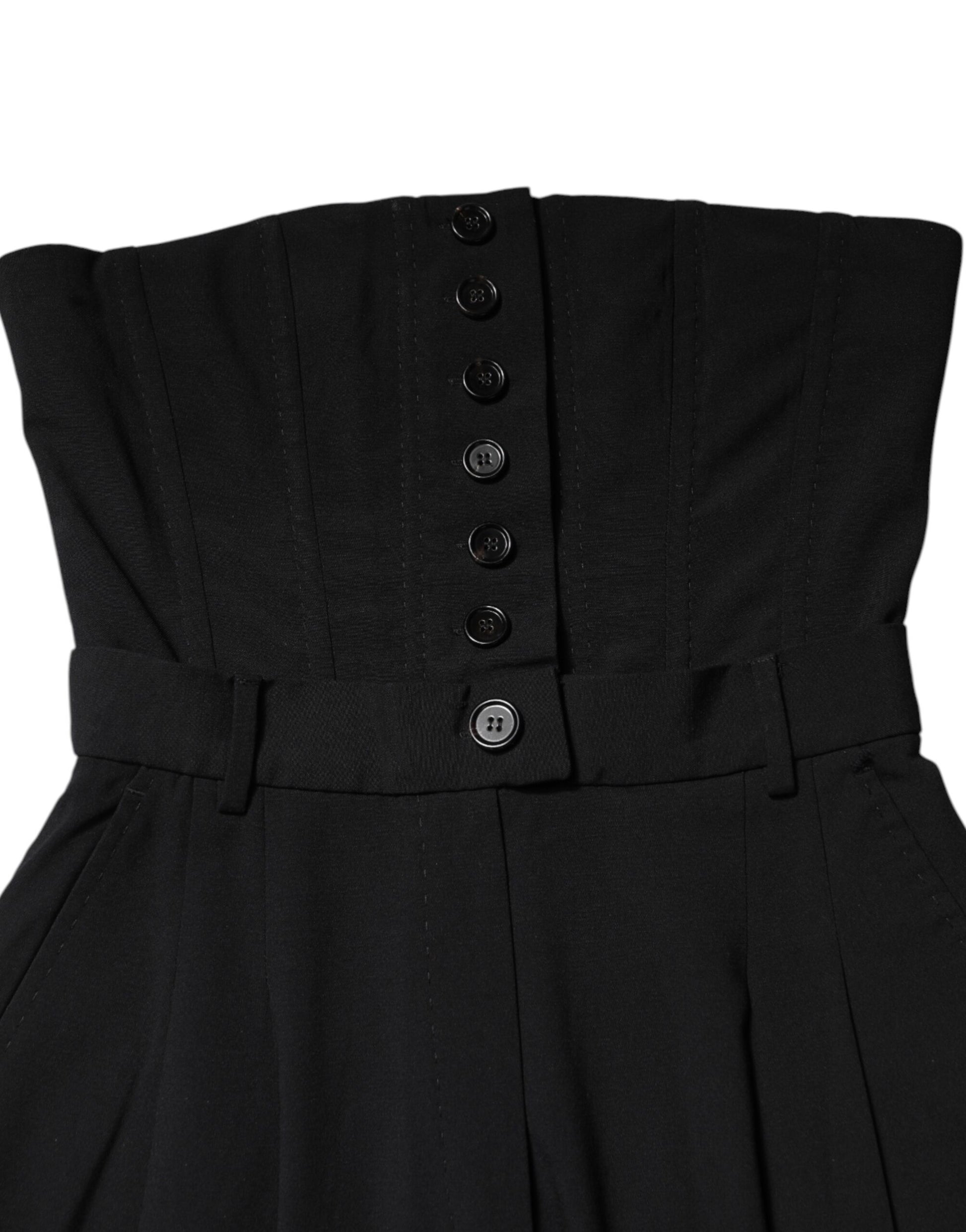 Black Wool Strapless Romper Jumpsuit Dress