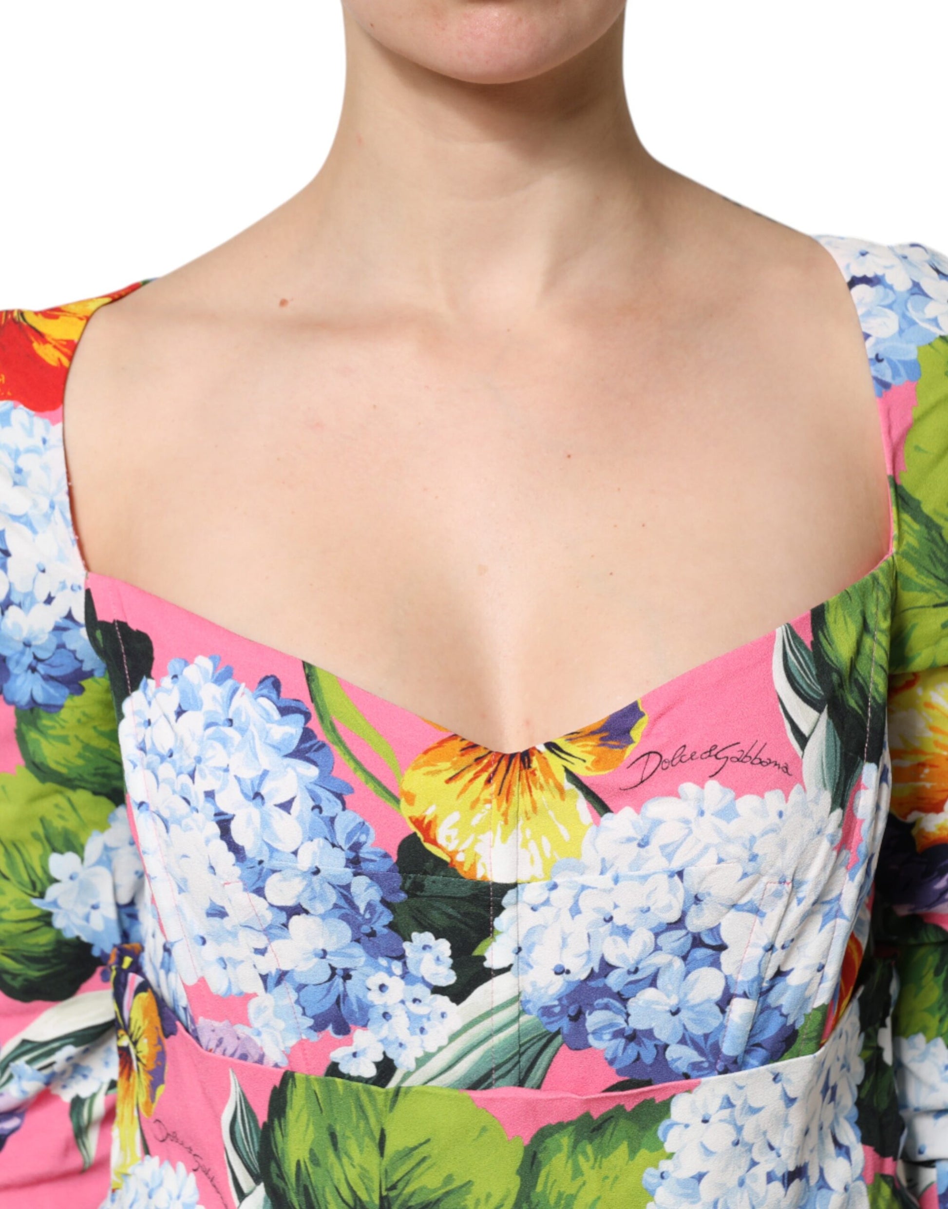 Multicolor Floral Pleated Sheath Midi  Dress