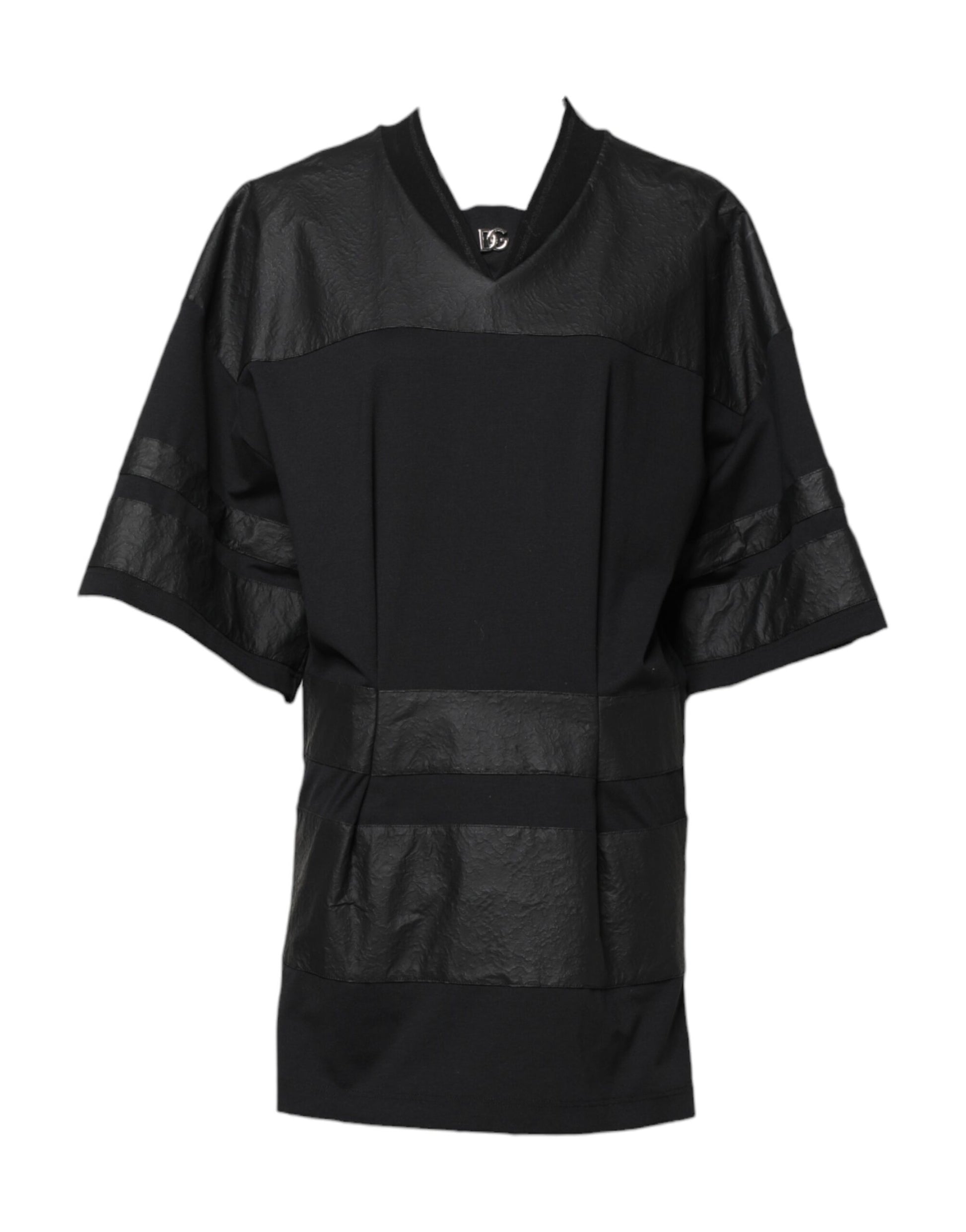 Black Cotton Short Sleeves V-neck T-shirt