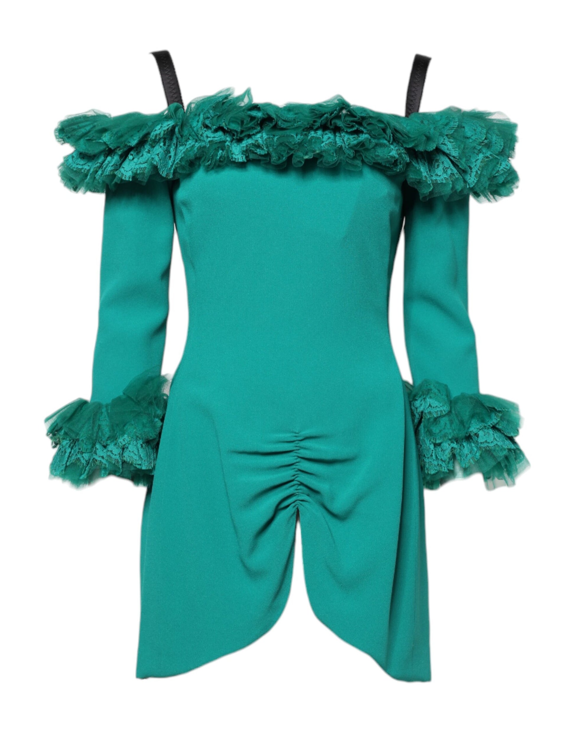 Green Lace Off Shoulder Sheath Mini Dress