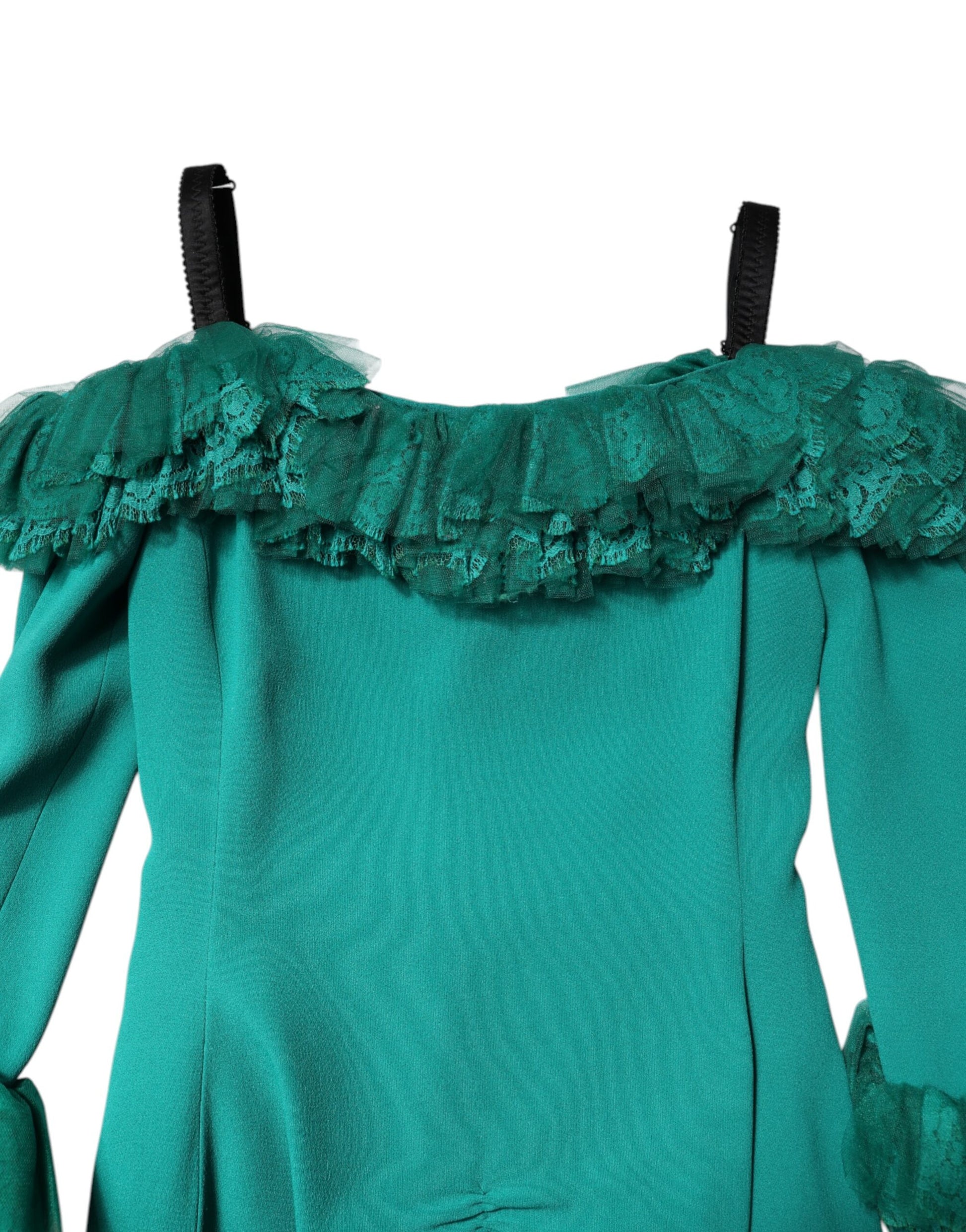 Green Lace Off Shoulder Sheath Mini Dress