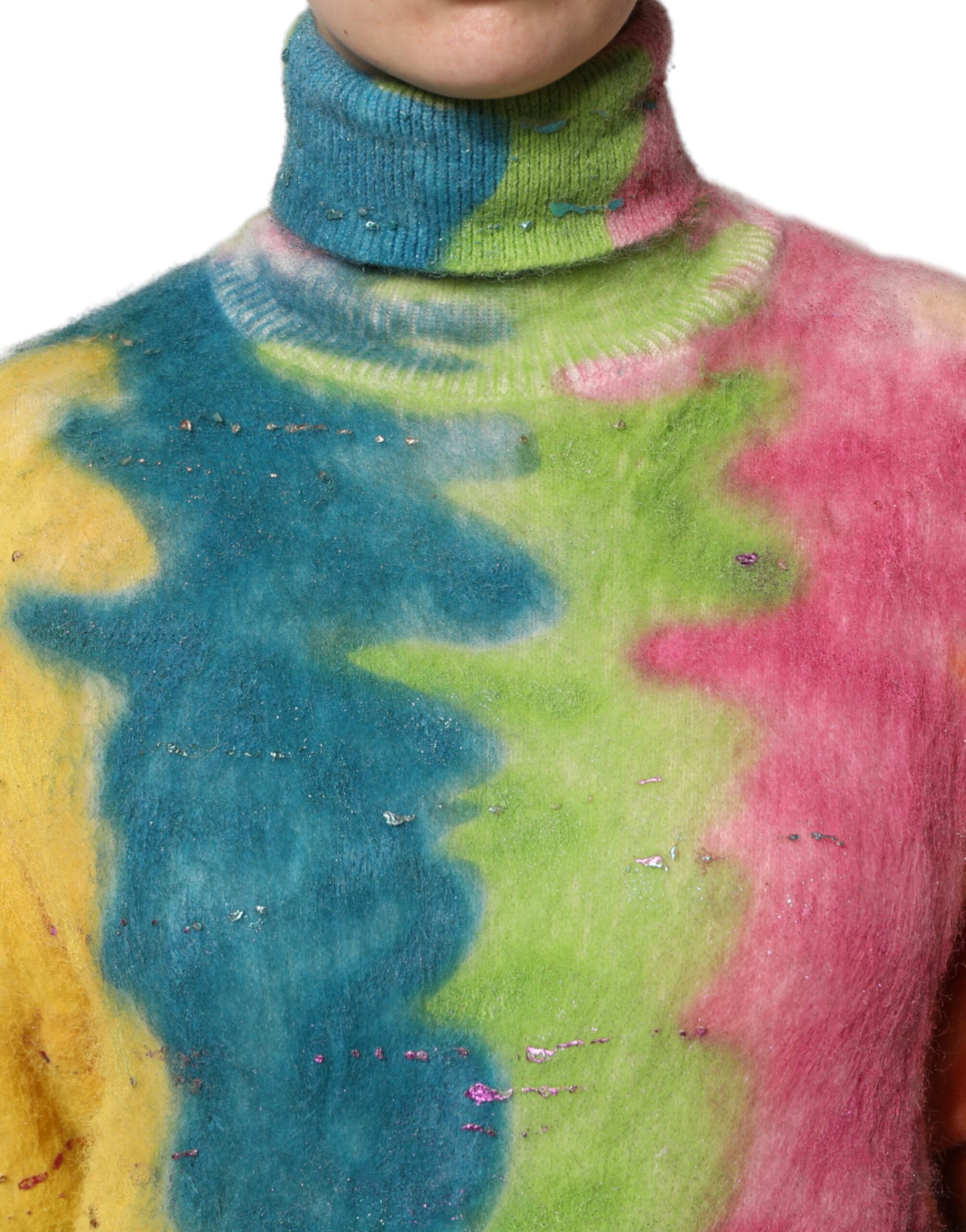Multicolor Mohair Turtleneck Pullover Sweater