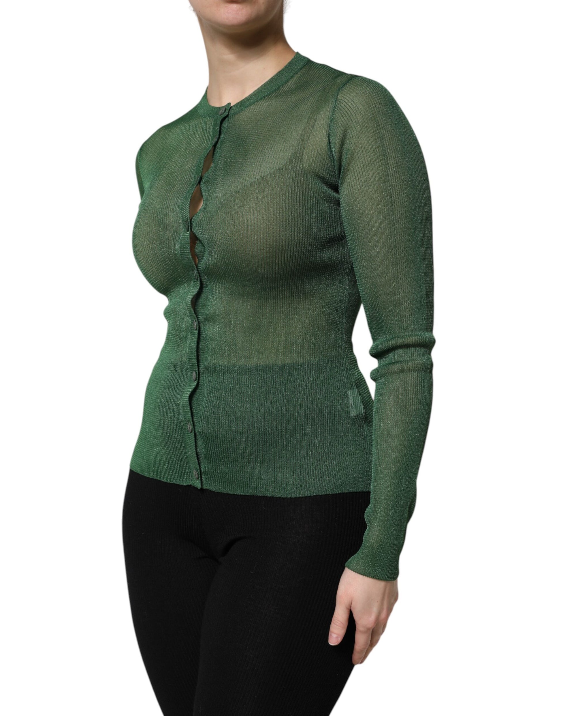Green Polyester Long Sleeves Cardigan Sweater