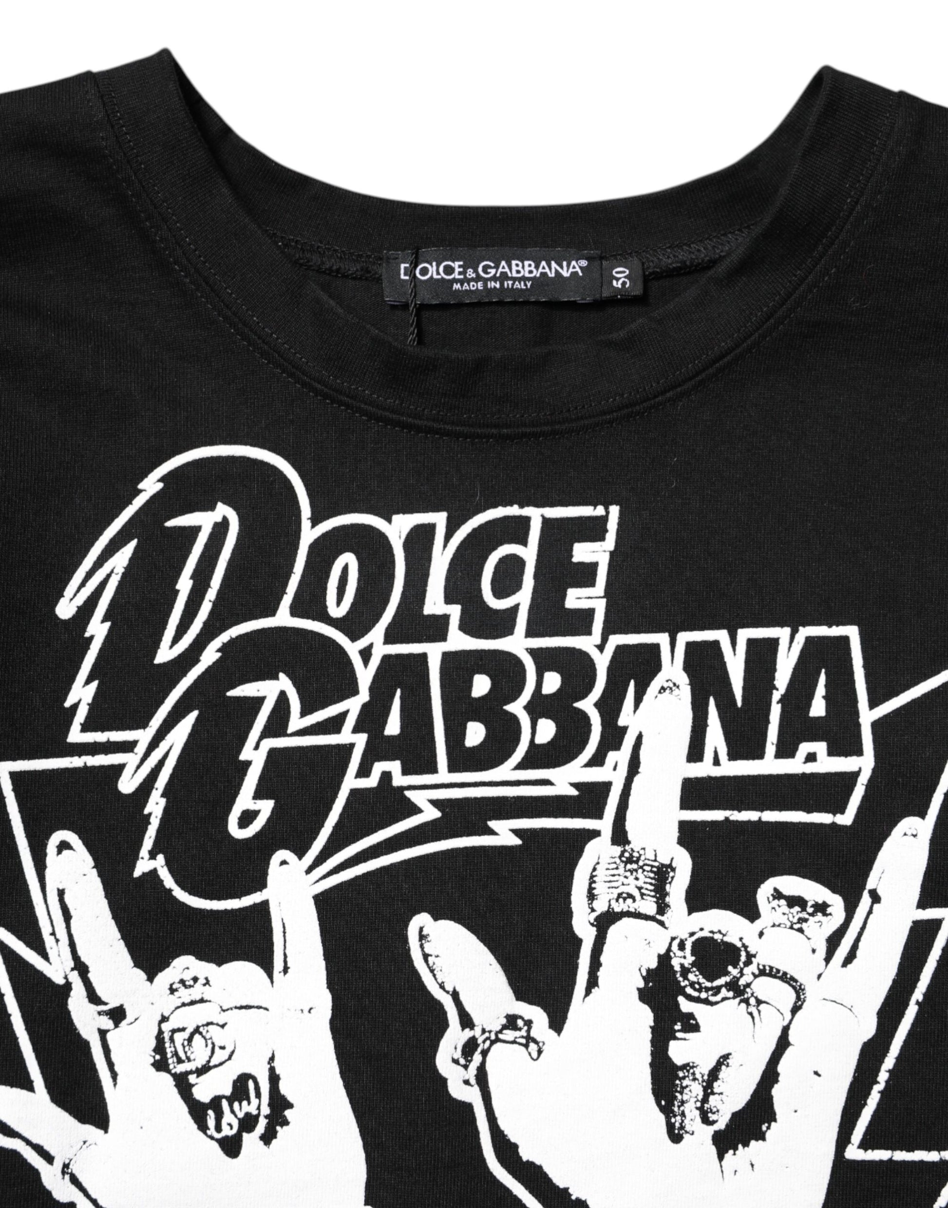 Black Cotton Printed Short Sleeves T-shirt