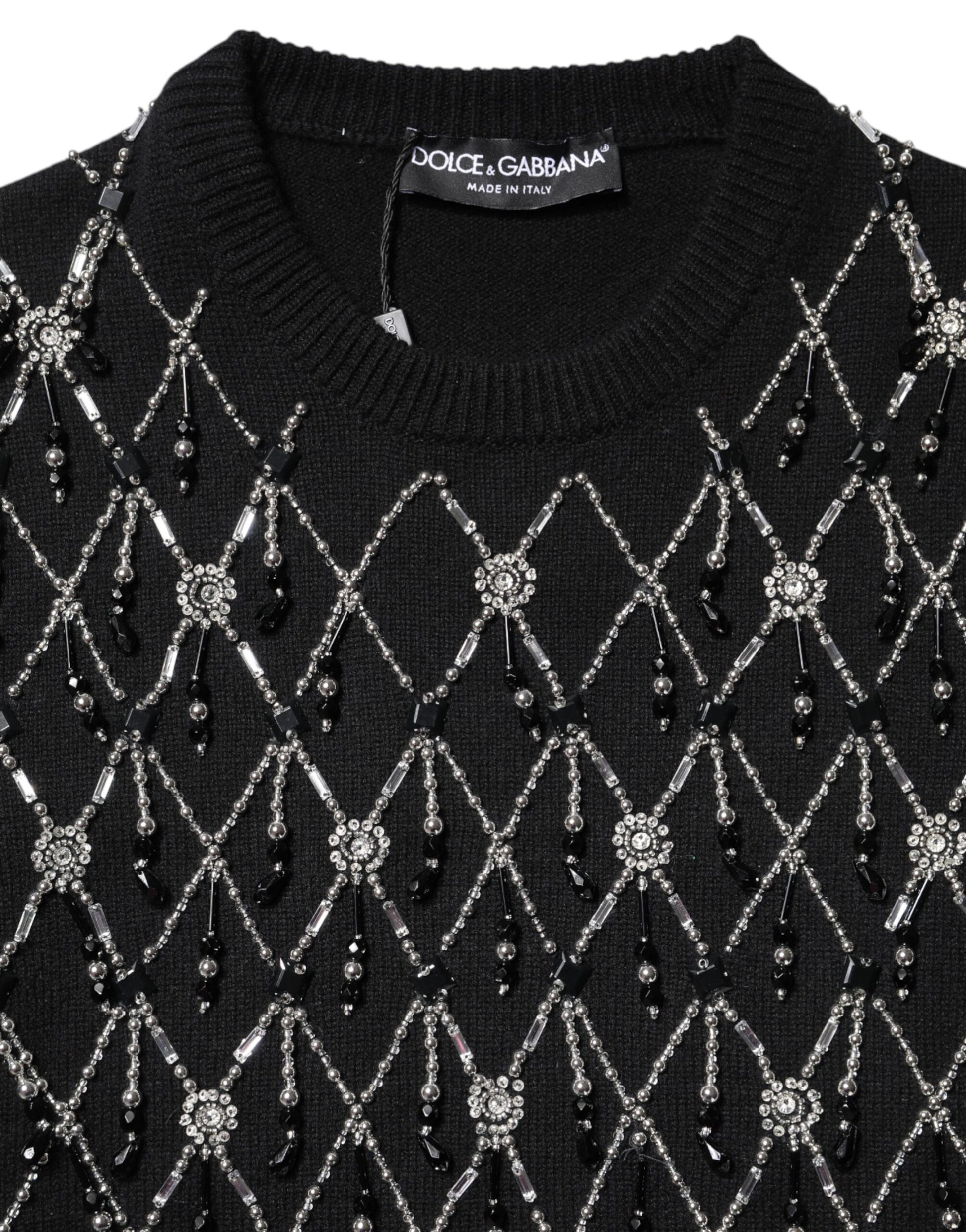 Black Cashmere Embellished Long Sleeves Top