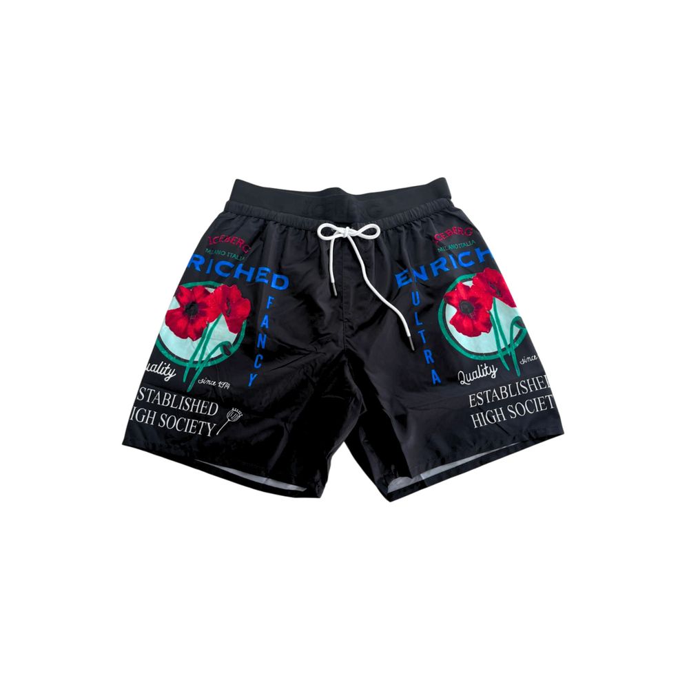 Black Polyester Men Swim Shorts