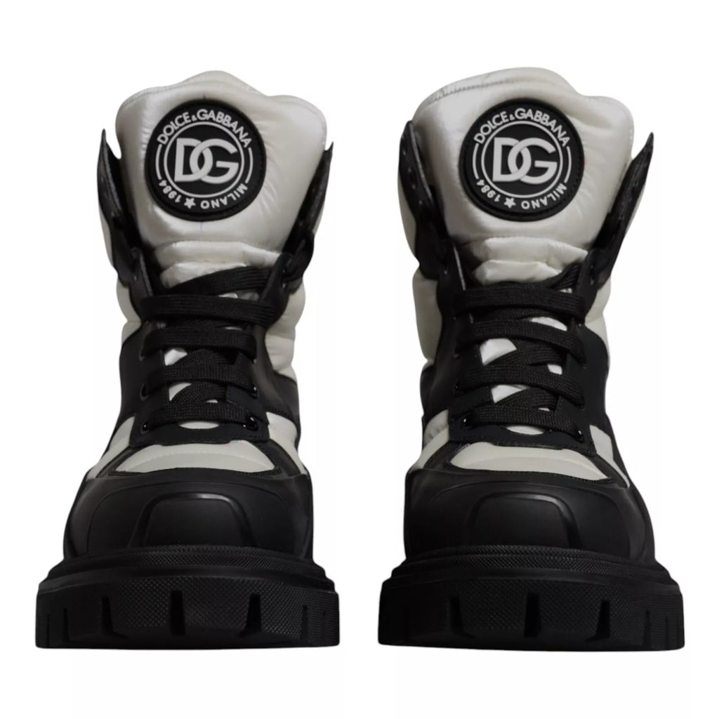 Black White Padded Mid Calf Lace Up Boots Shoes