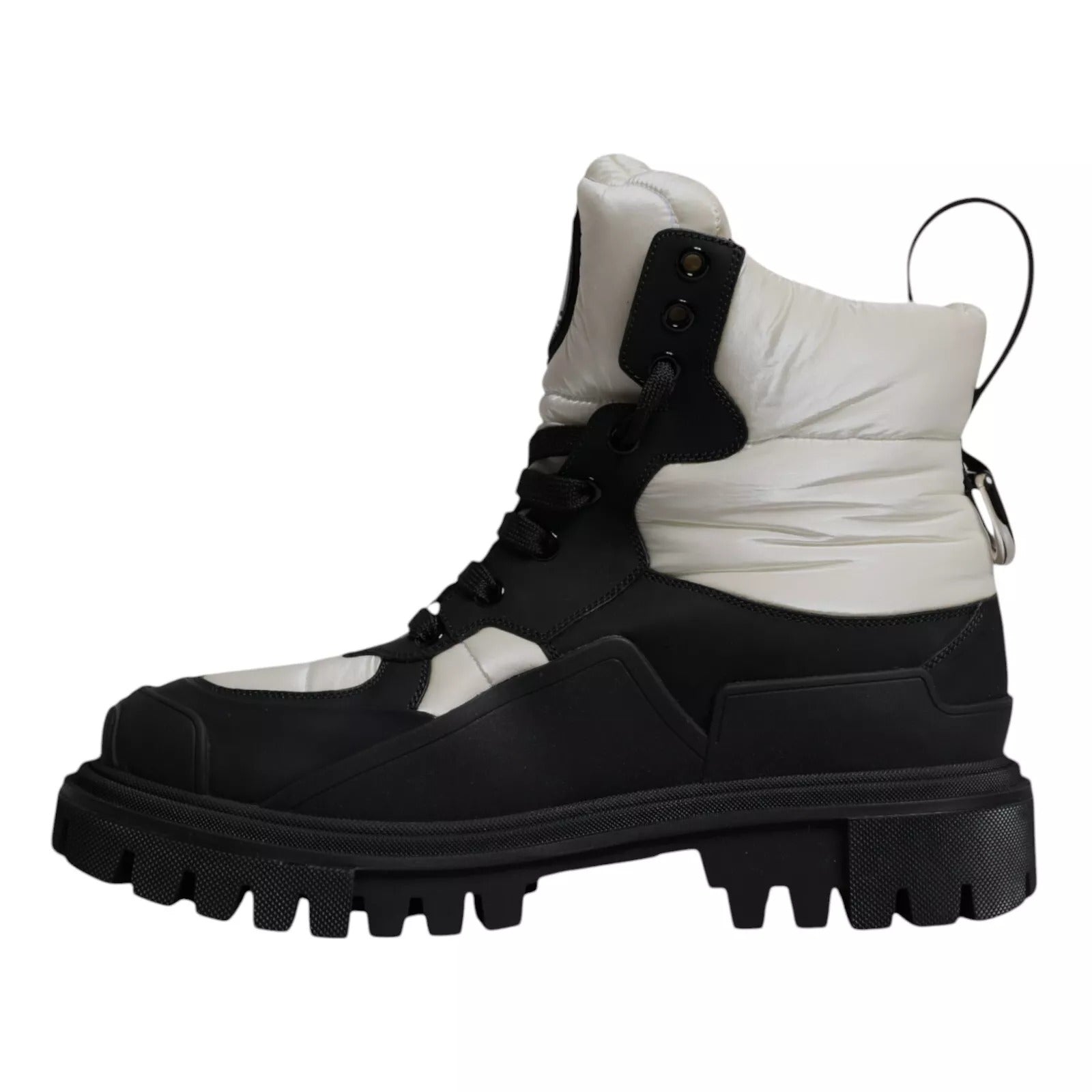 Black White Padded Mid Calf Lace Up Boots Shoes