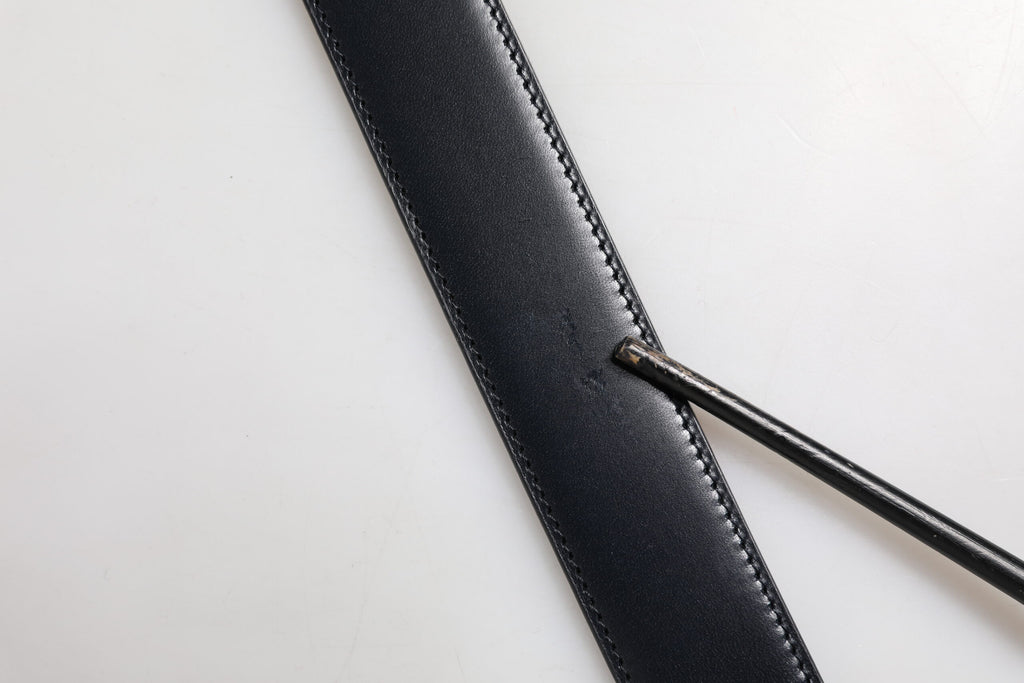 Black Blue Leather Gold Buckle Reversible Belt