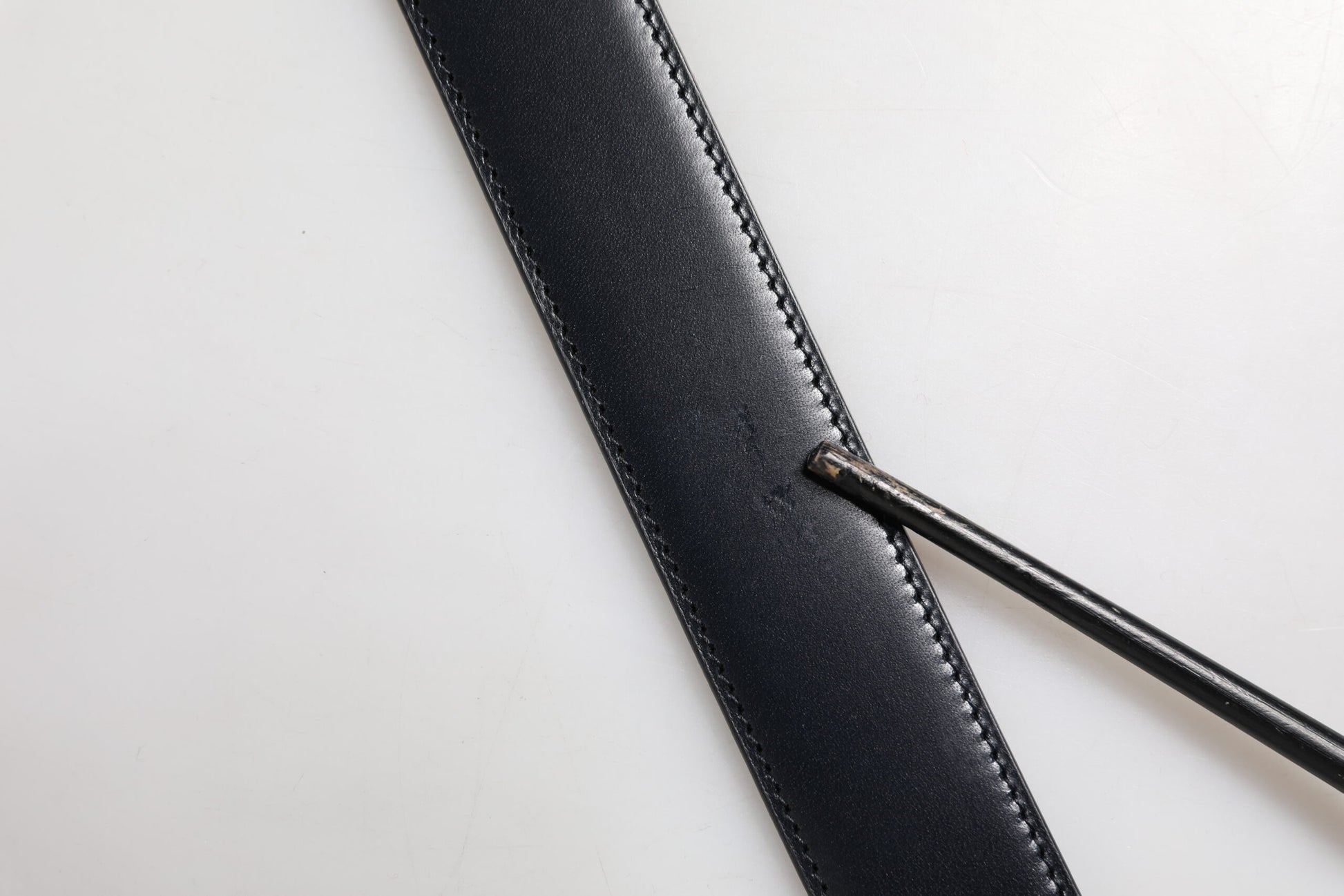 Black Blue Leather Gold Buckle Reversible Belt