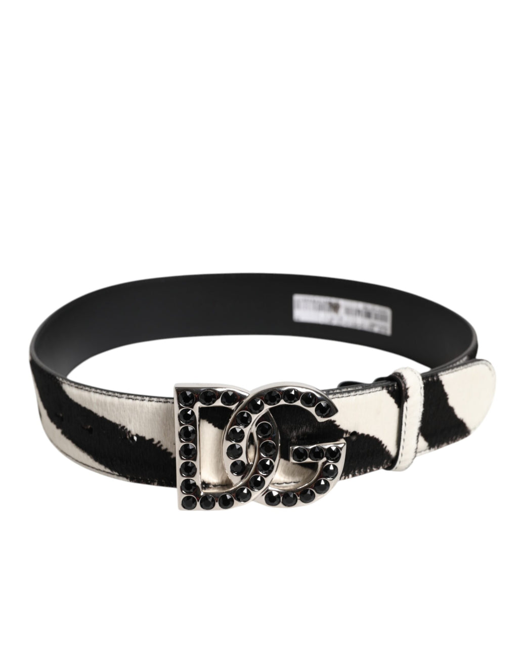 White Black Leather Zebra DG Crystal Buckle Belt