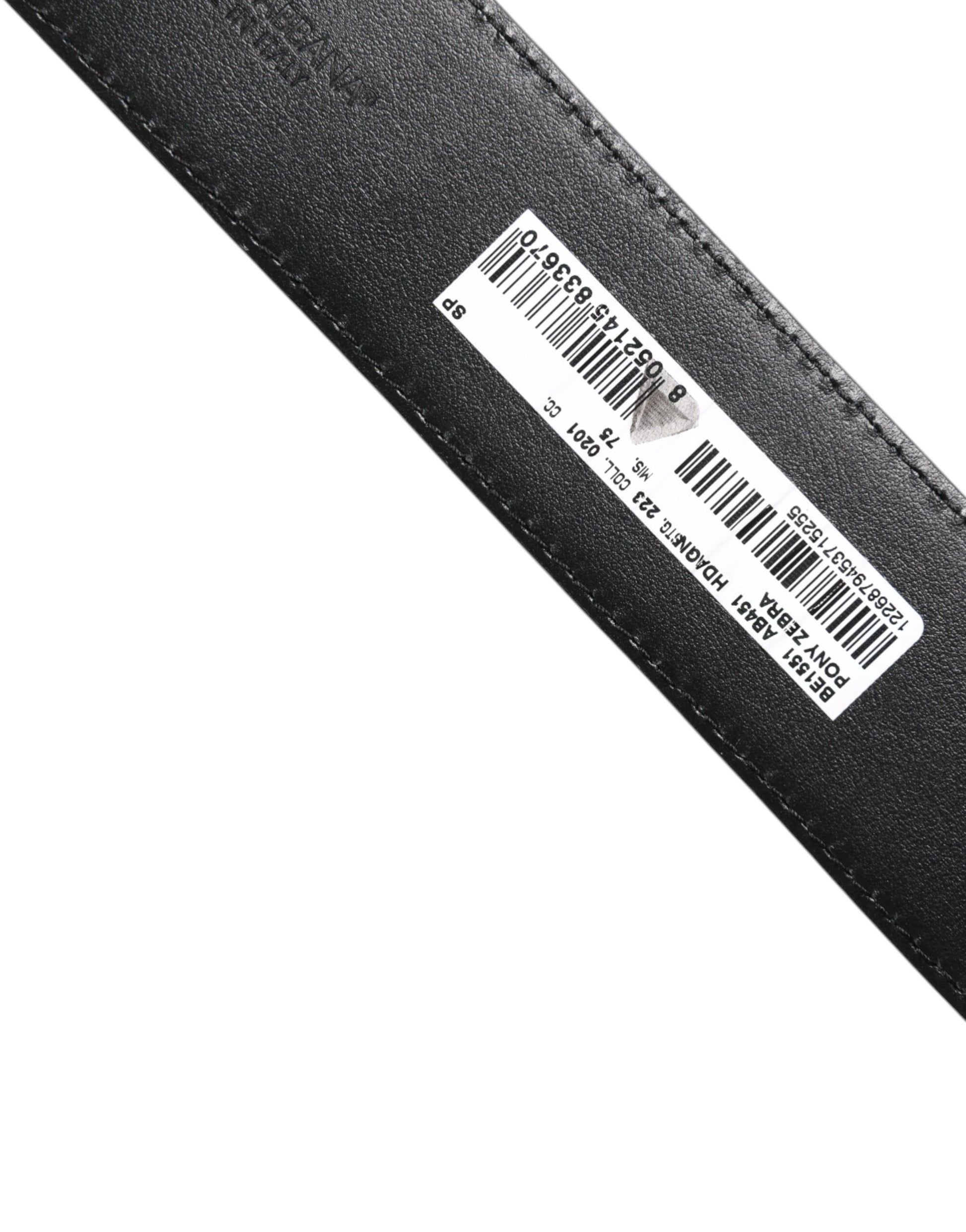 White Black Leather Zebra DG Crystal Buckle Belt