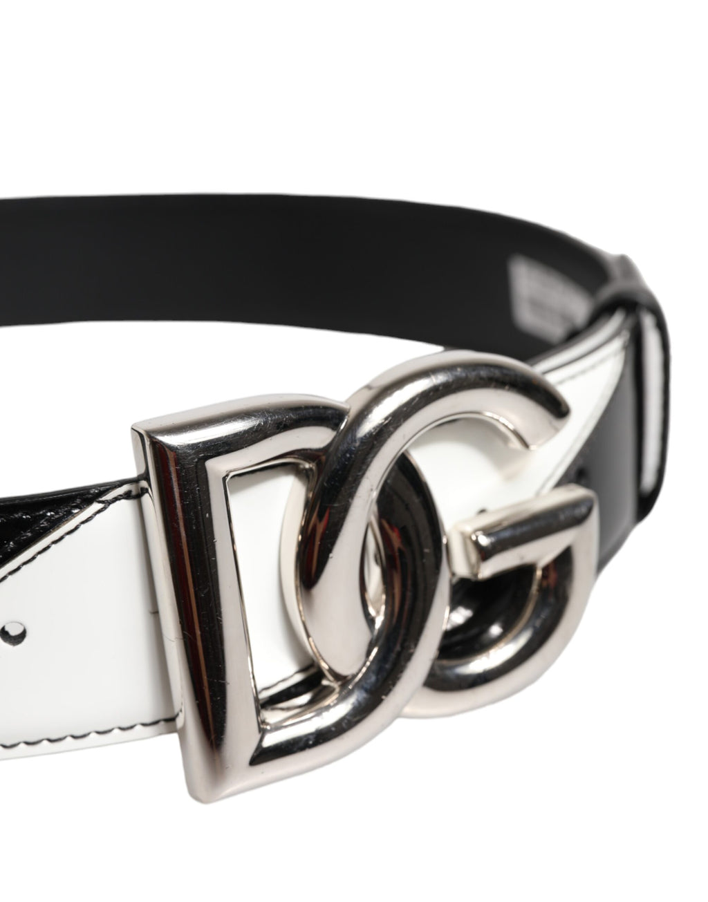 Black White Leather DG Metal Buckle Belt
