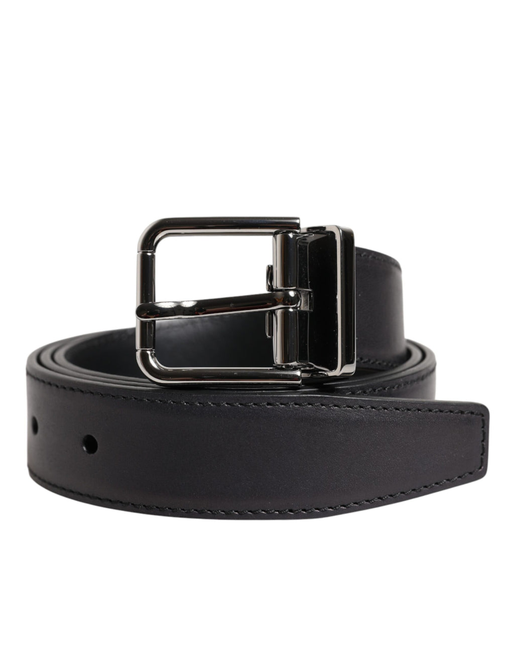 Black Classic Calf Leather Silver Buckle Belt
