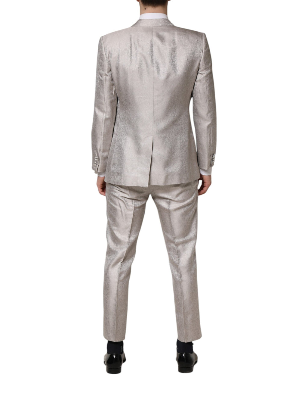 Light Gray Jacquard Silk Dotted 2 Piece Suit